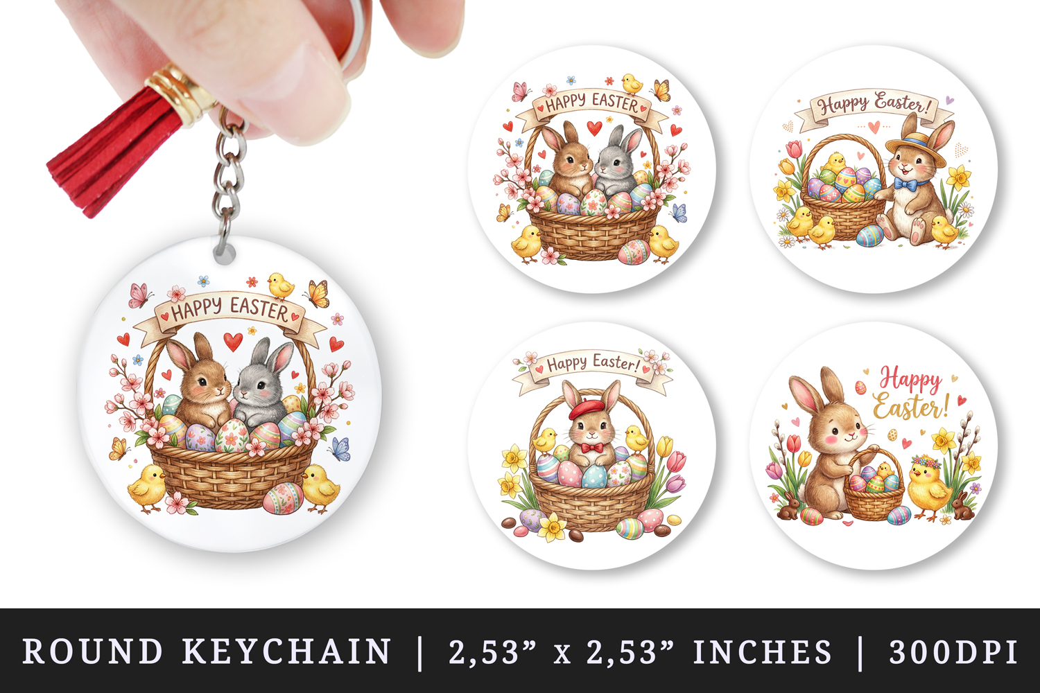 Easter round keychain pintable sublimation design png product image 1