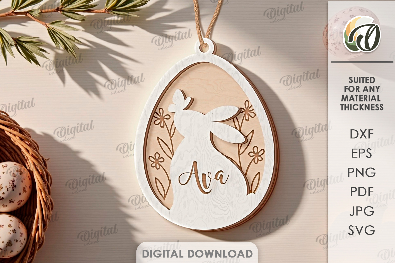 3D Easter Tag Laser Cut. Personalized Gift Tag SVG product image 1