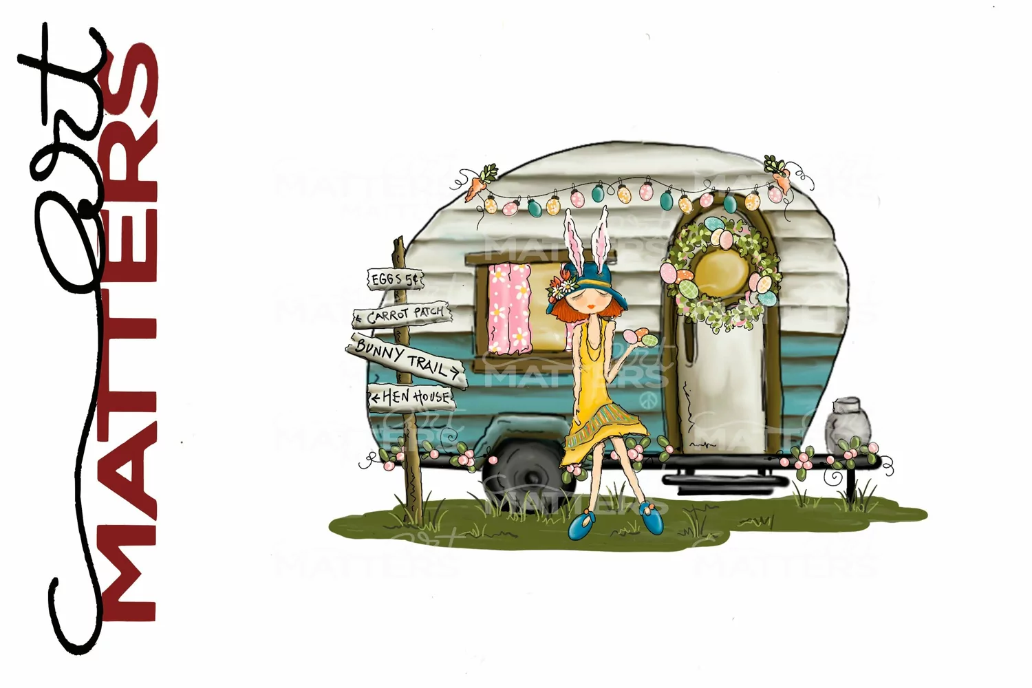 Easter Vintage Camper - 300 DPI - hand painted product image 1
