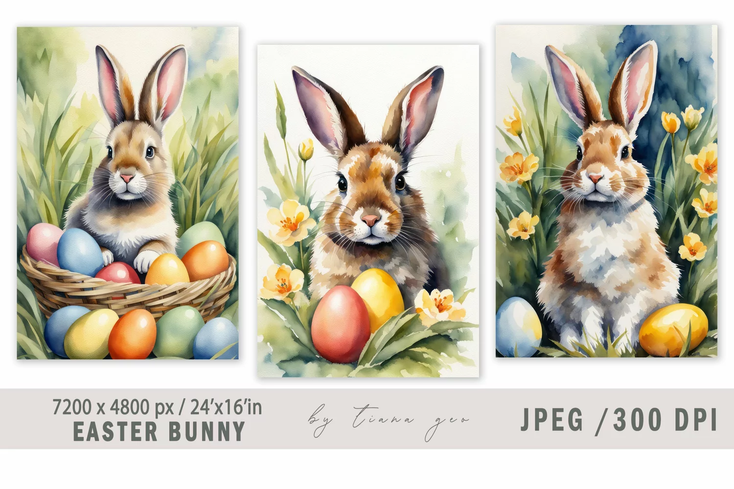 Cute watercolor Easter bunny illustration for prints- 3 Jpeg product image 1