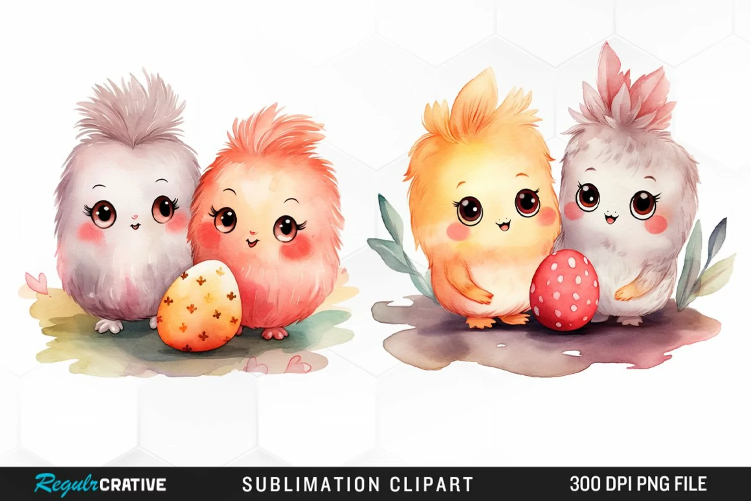 Easter watercolor Cute couple Illustration Clipart product image 1