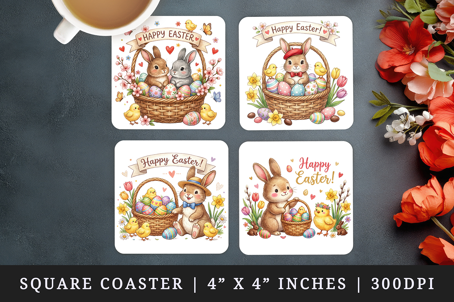 Easter square coaster sublimation, coasters design product image 1