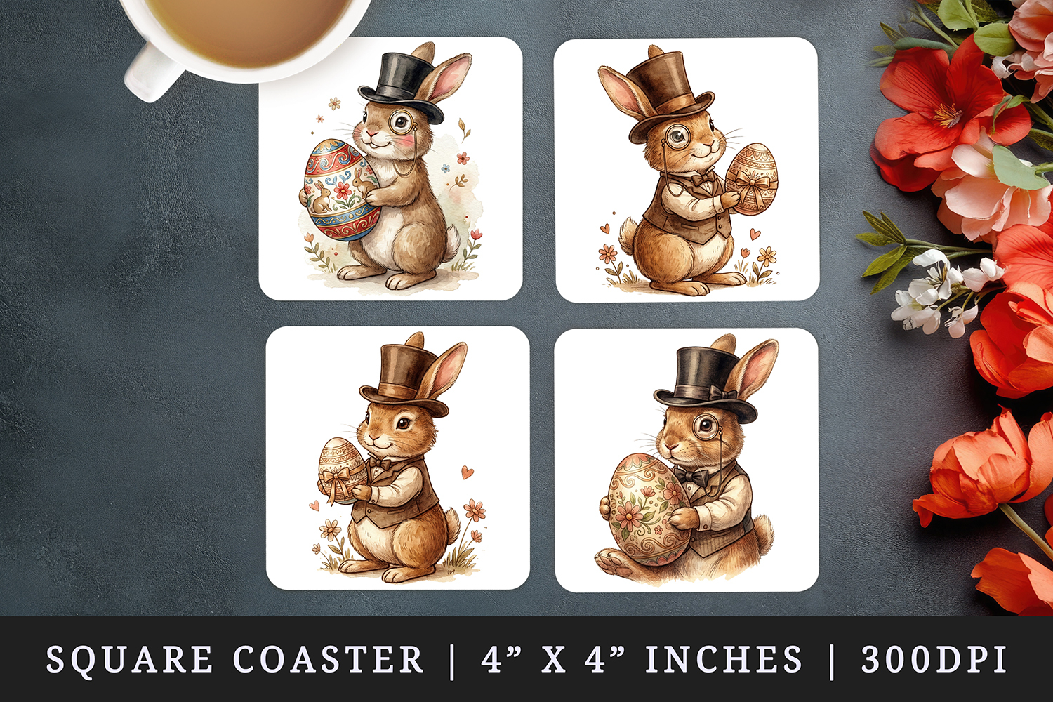 Easter square coaster sublimation, coasters design product image 1