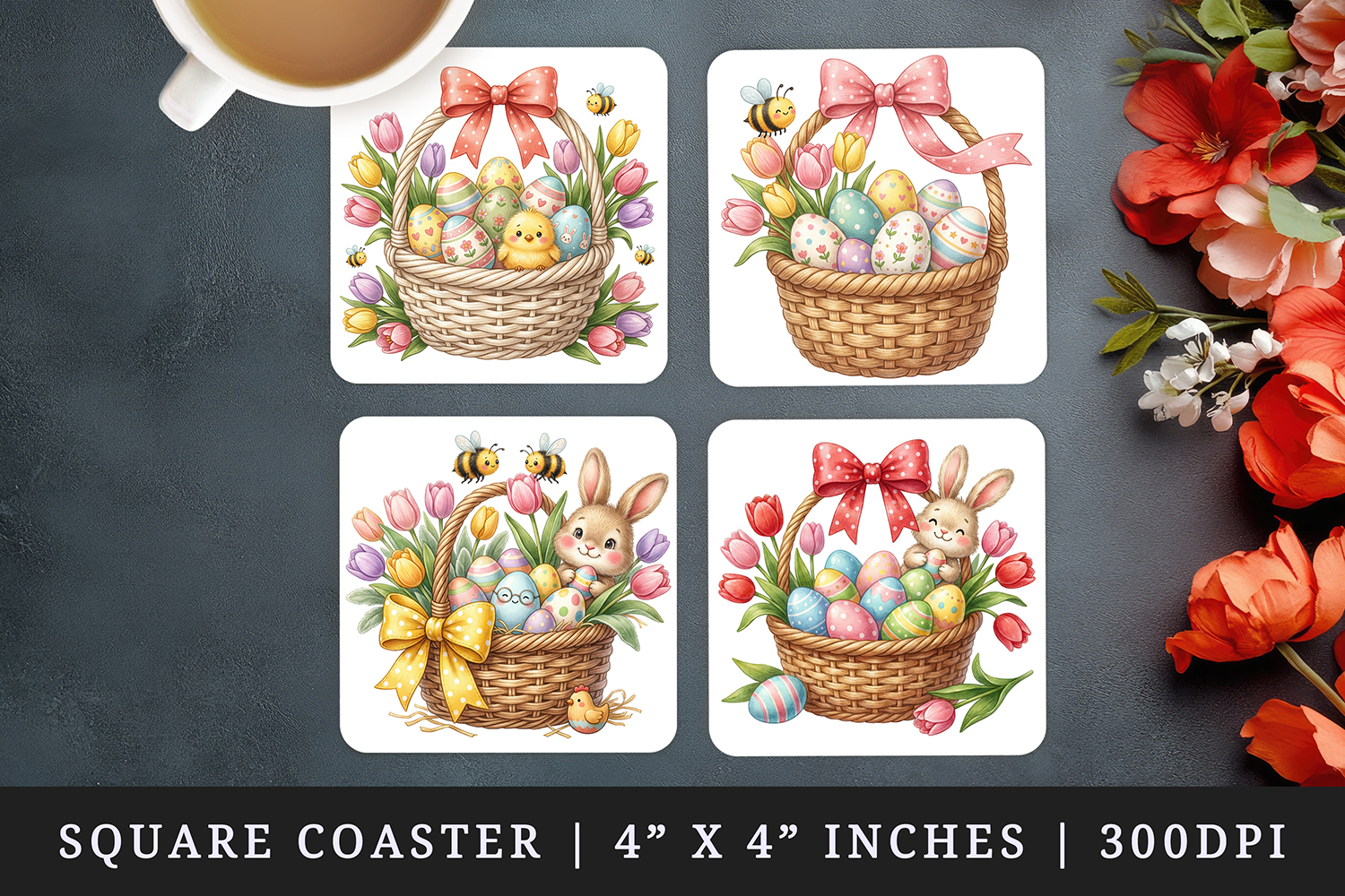 Easter square coaster sublimation, coasters design product image 1