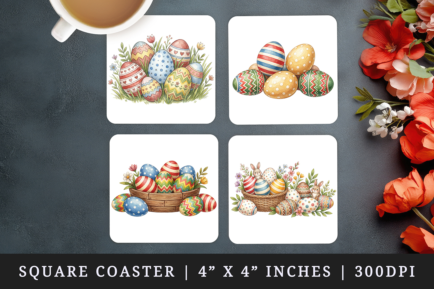 Easter square coaster sublimation, coasters design product image 1