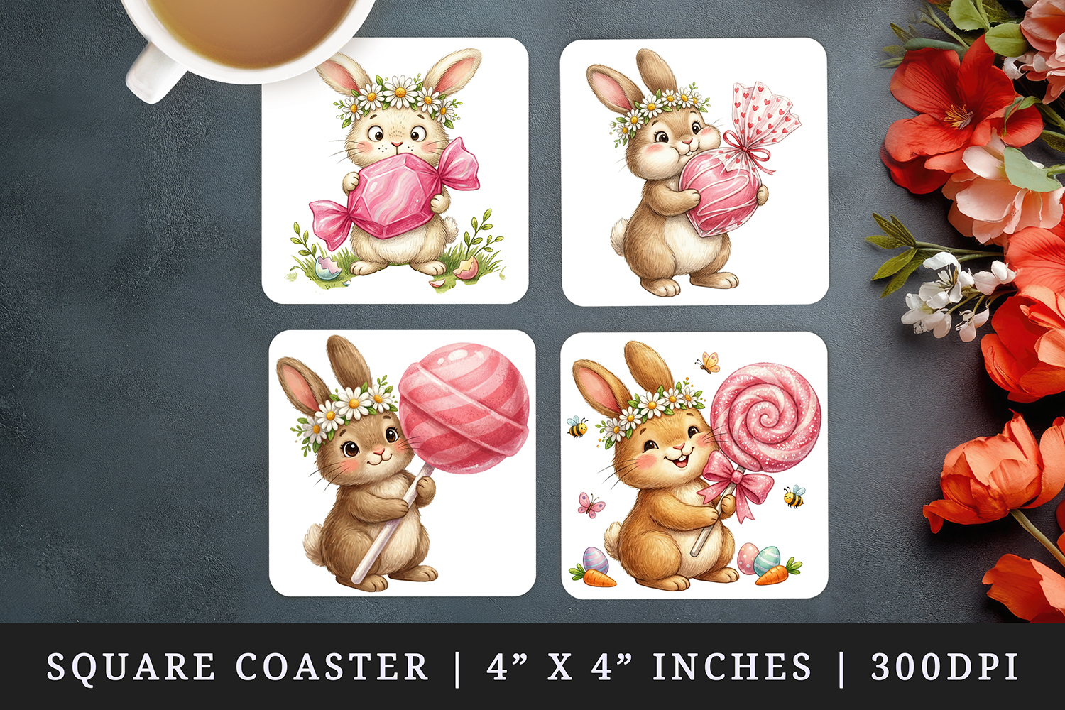 Easter square coaster sublimation, coasters design product image 1