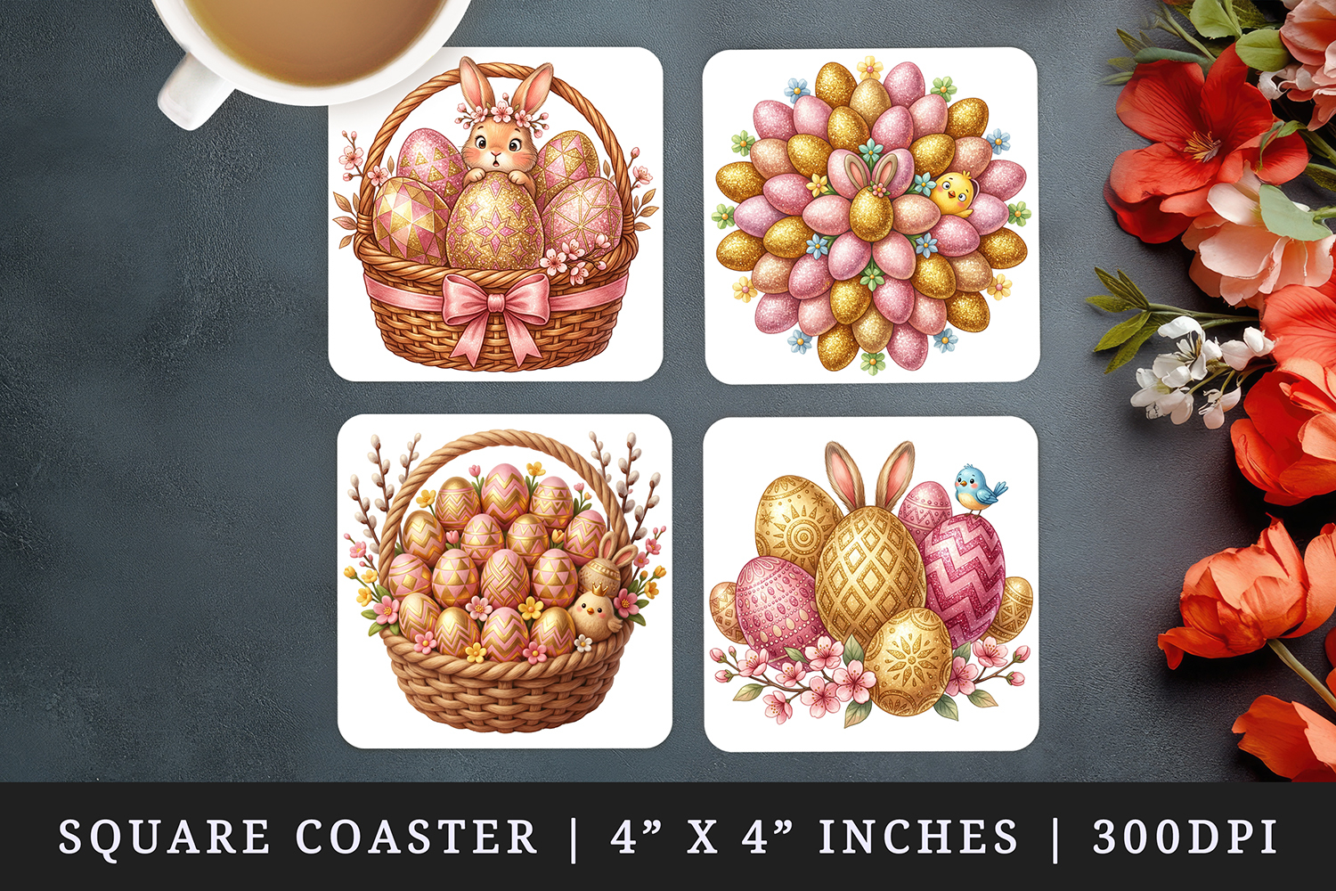 Easter square coaster sublimation, coasters design product image 1