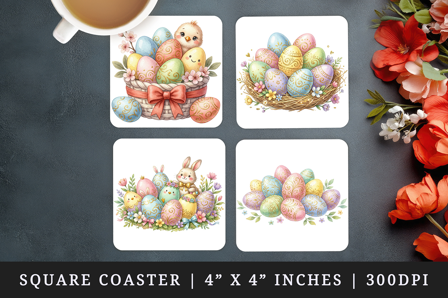 Easter square coaster sublimation, coasters design product image 1