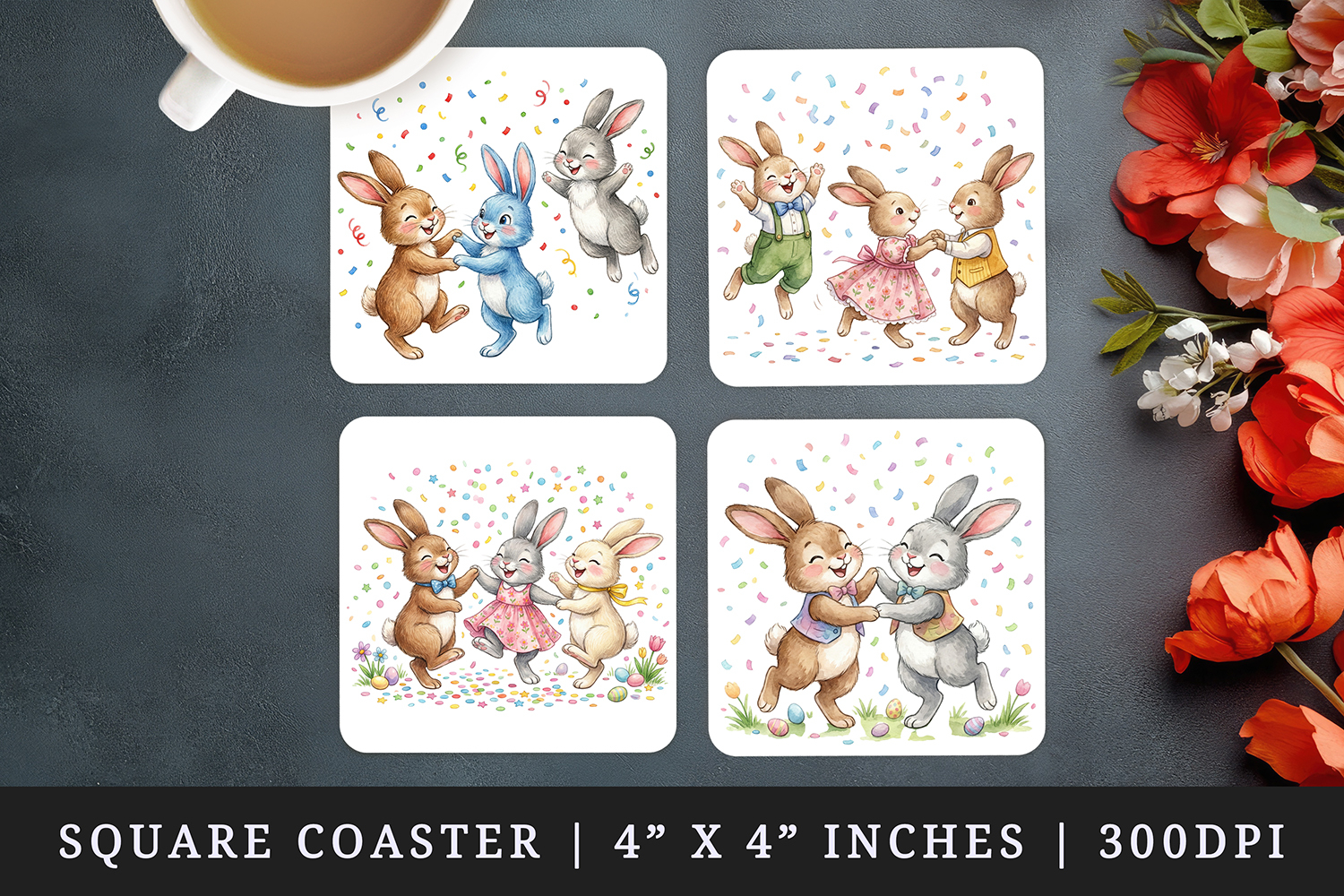 Easter square coaster sublimation, coasters design product image 1