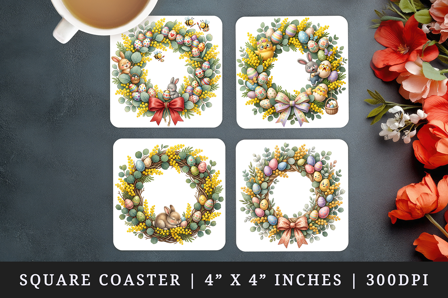 Easter square coaster sublimation, coasters design product image 1
