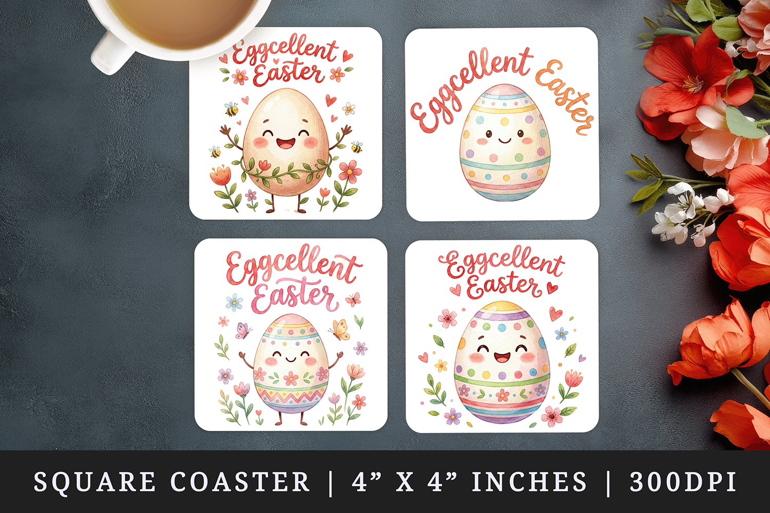 Easter square coaster sublimation, coasters design product image 1