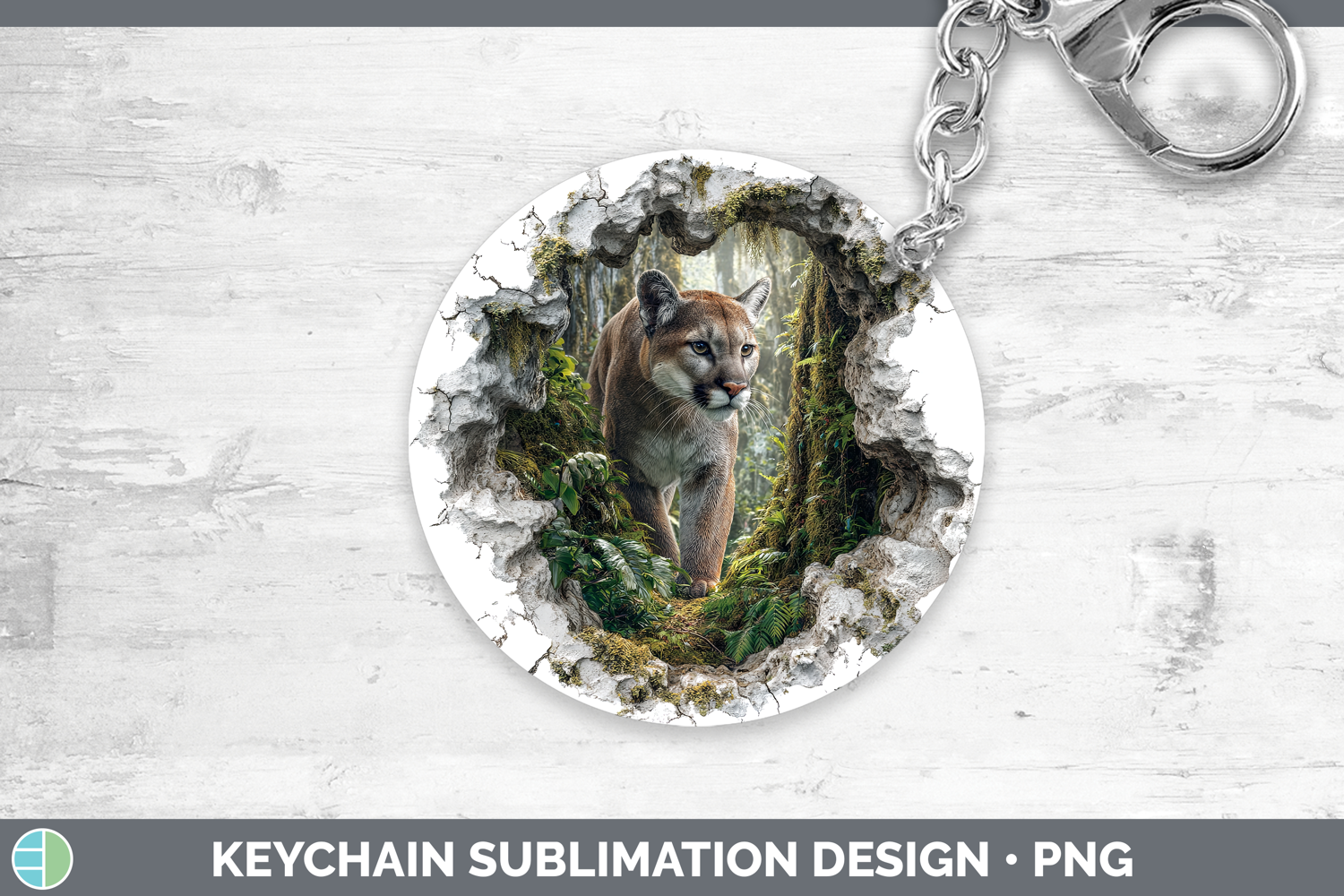Puma Concolor Wild Cats 3D Hole Keychain Sublimation Design product image 1