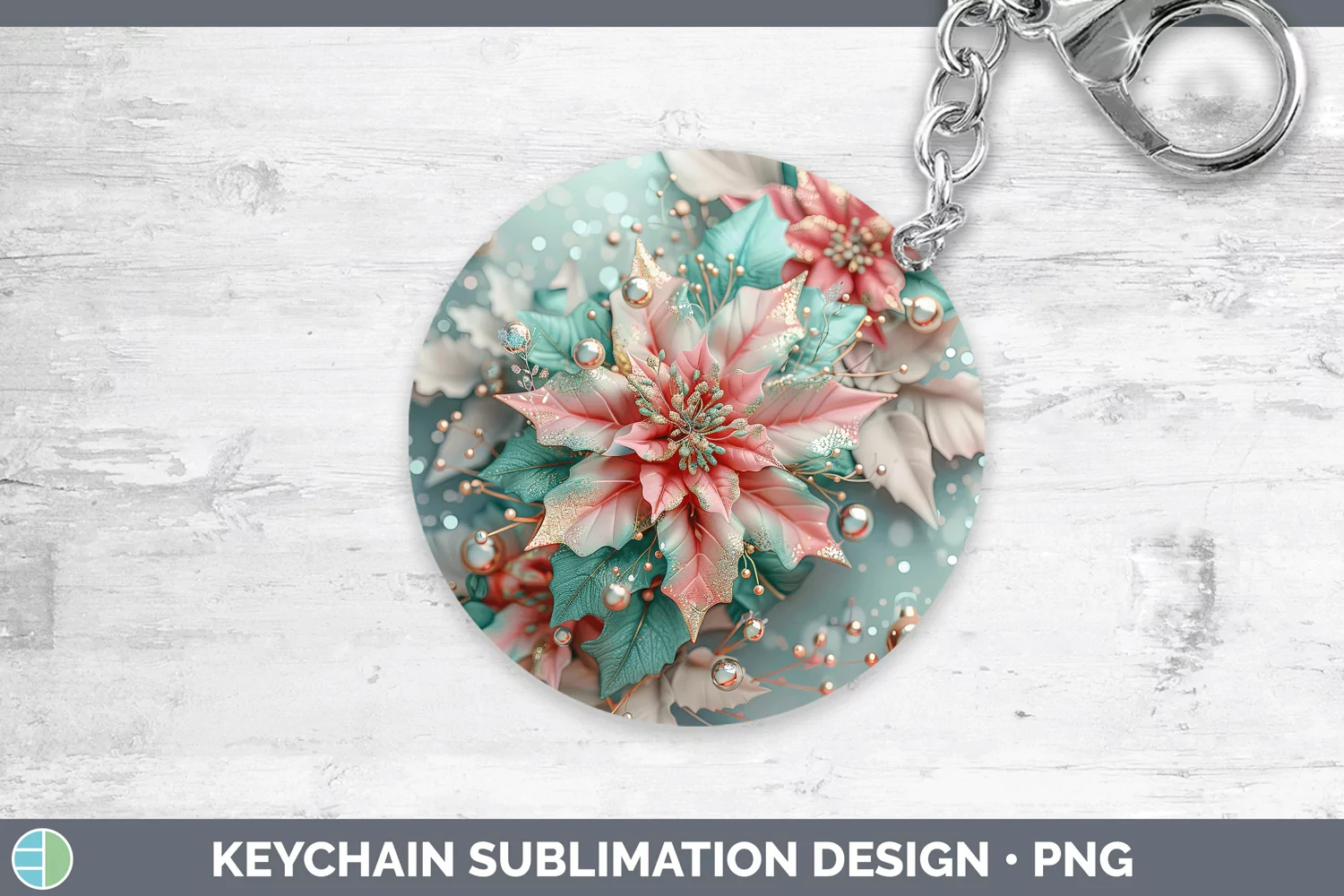 Pearl Christmas Poinsettia Keychain Sublimation Keyring Desi product image 1