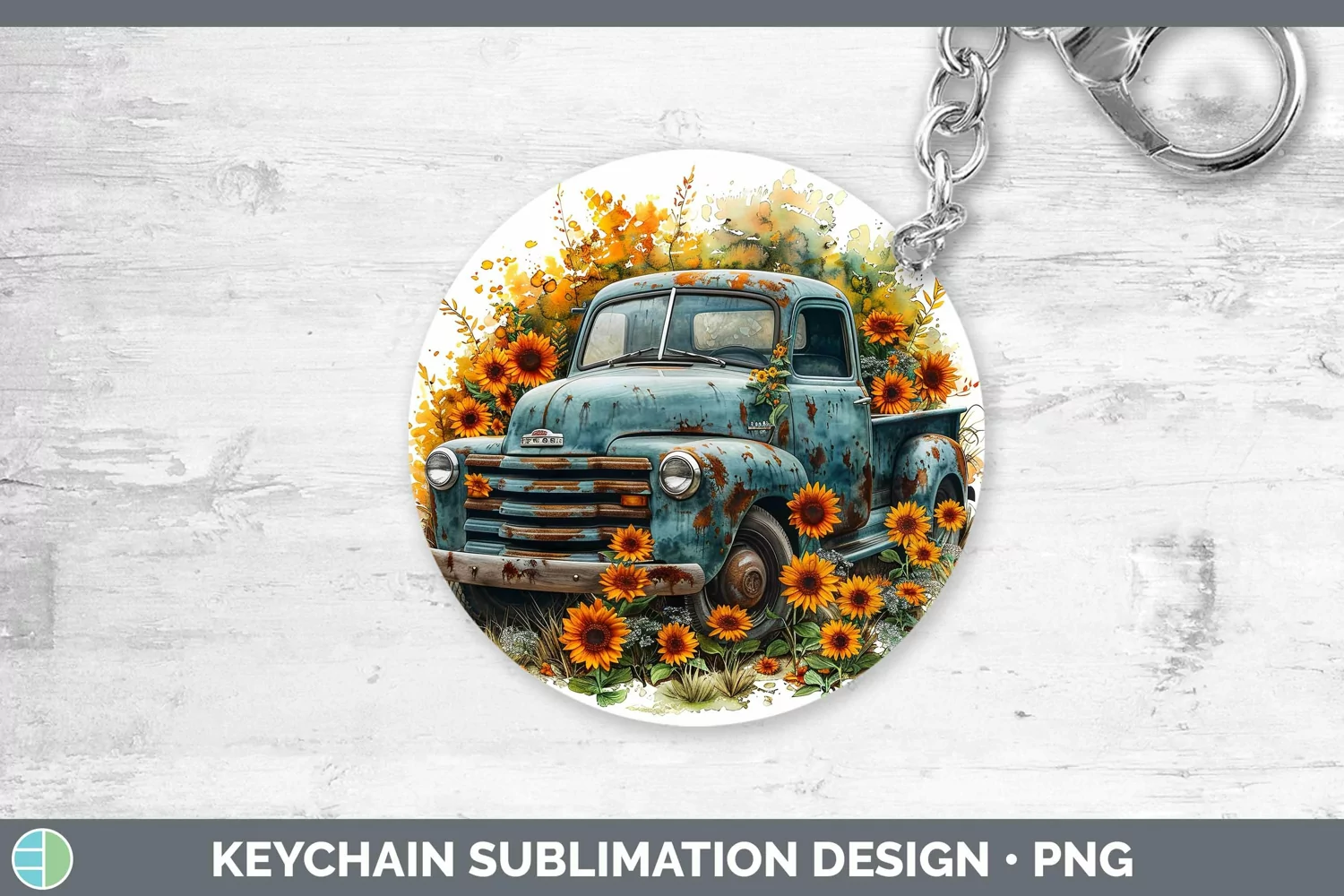 Autumn Boho Vintage Truck Keychain Sublimation Keyring Desig product image 1