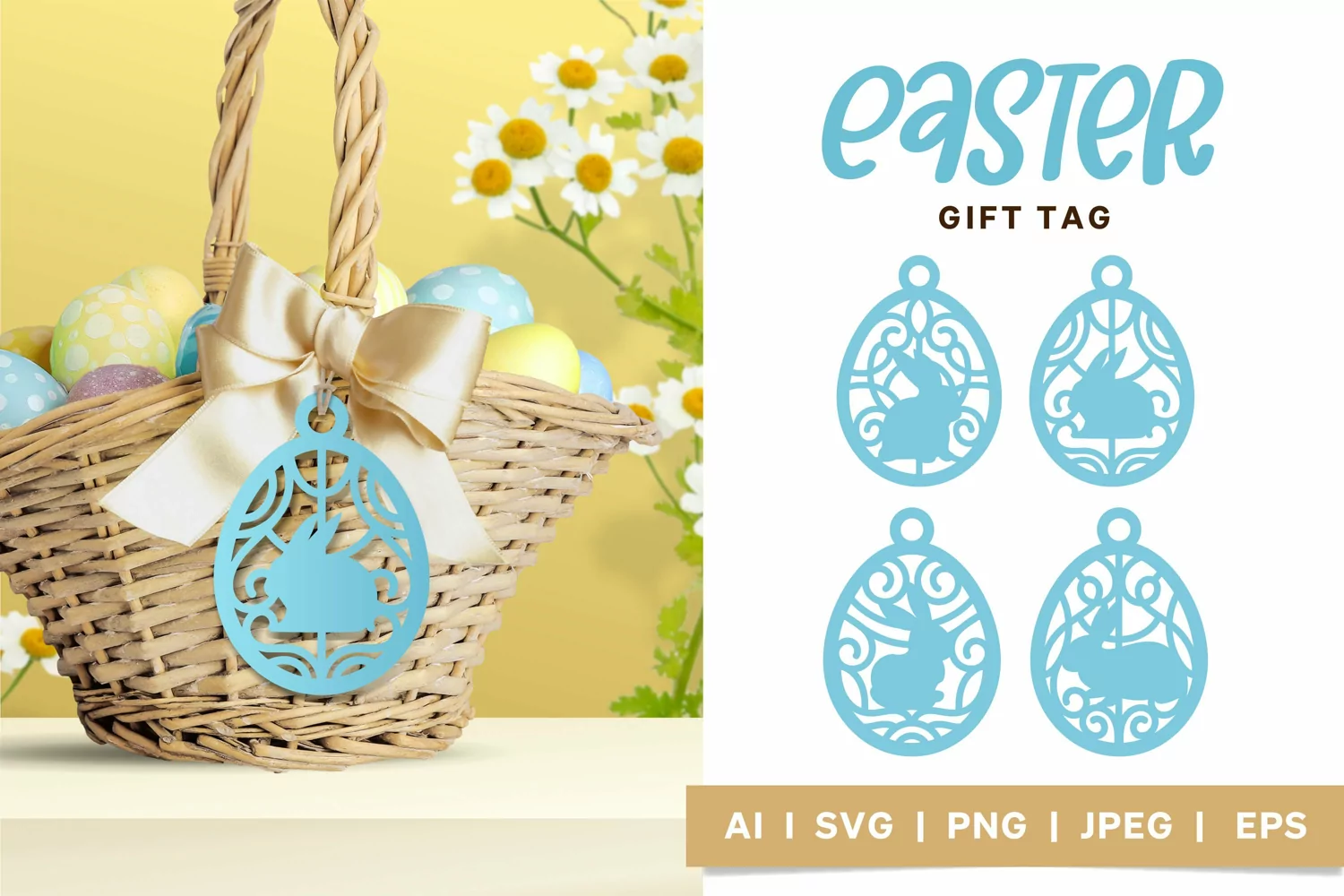 Rabbit in Ornamented Easter Egg Gift Tag SVG Papercut Set product image 1