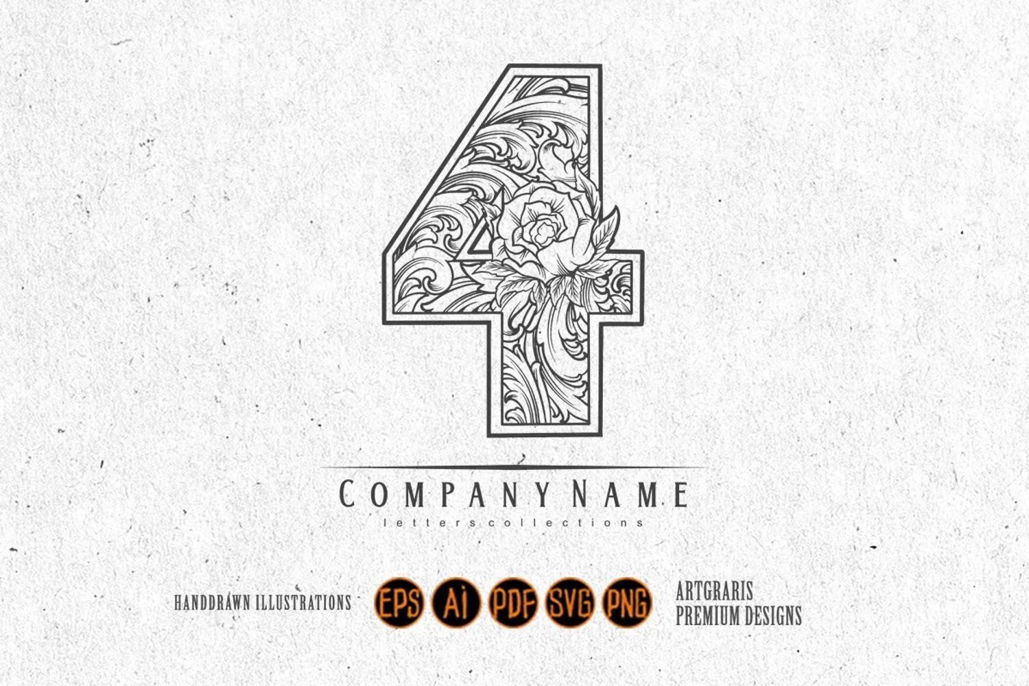 Elegance numbers vintage 4 monogram logo monochrome product image 1
