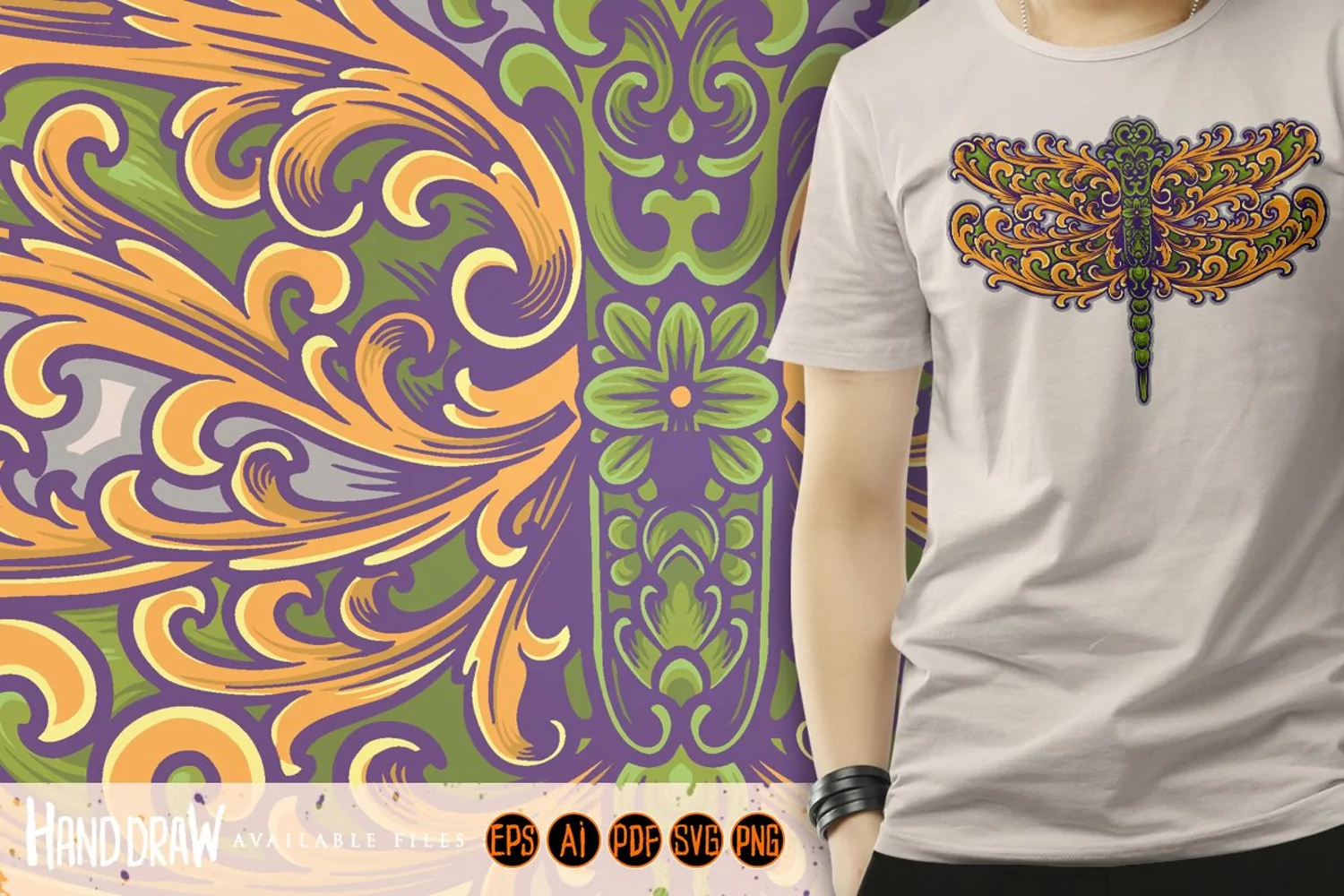 Elegant vintage dragonfly ornament svg product image 1