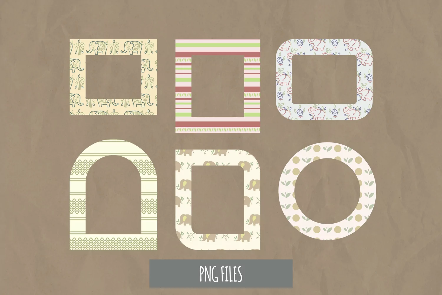 Vintage Floral Elephant Seamless Pattern Frame Set product image 1