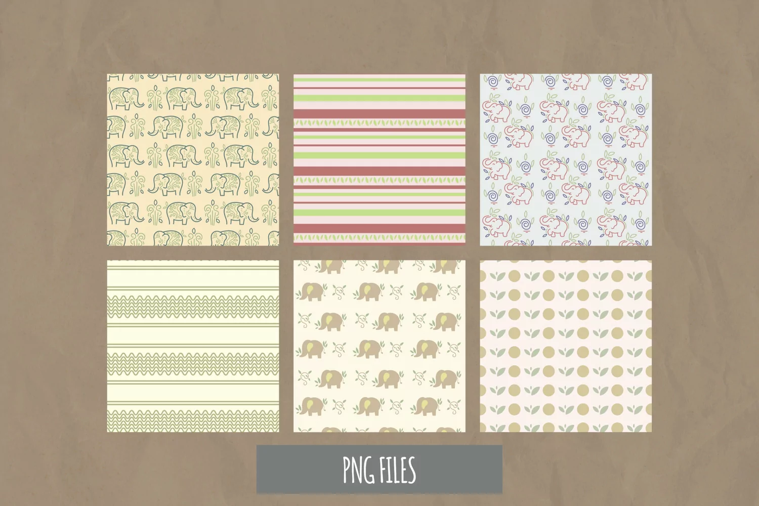 Vintage Floral Elephant Seamless Pattern Paper Pack product image 1