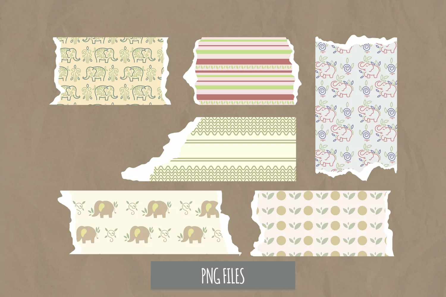 Vintage Floral Elephant Seamless Pattern Torn Paper product image 1