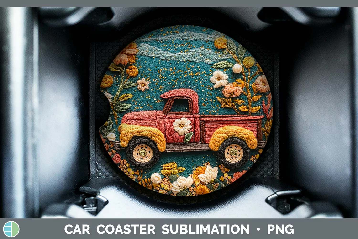 GorgeousEmbroidery Car Coaster design.