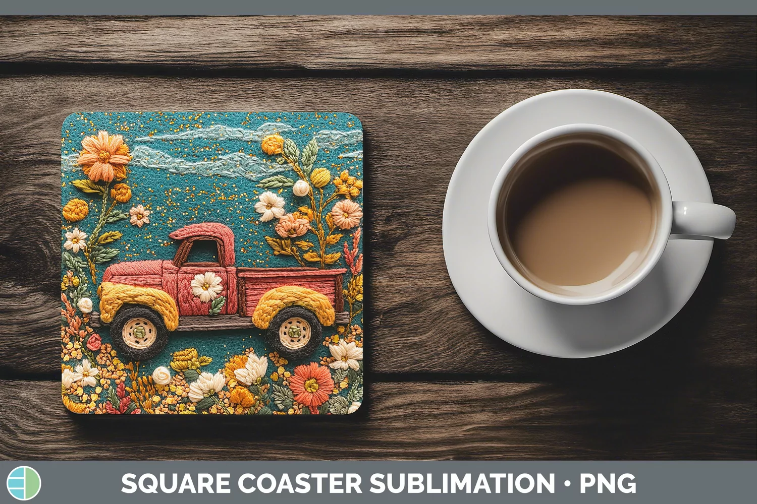 GorgeousEmbroidery Square Coaster design.