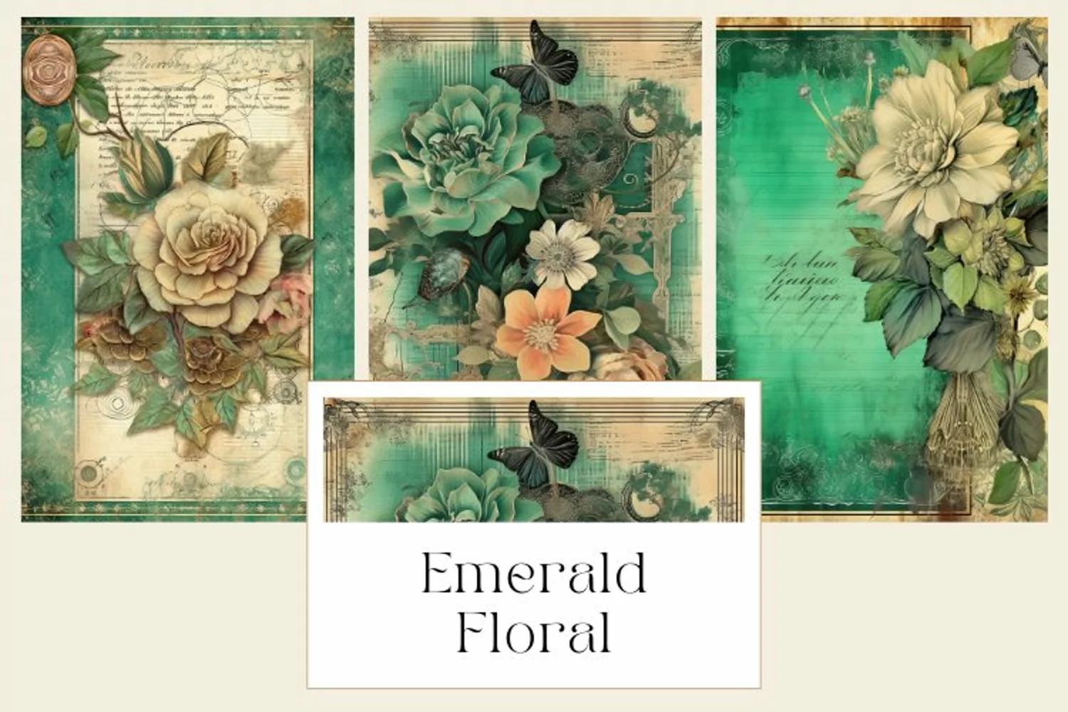 Emerald Floral Vintage Junk Journal Page product image 1