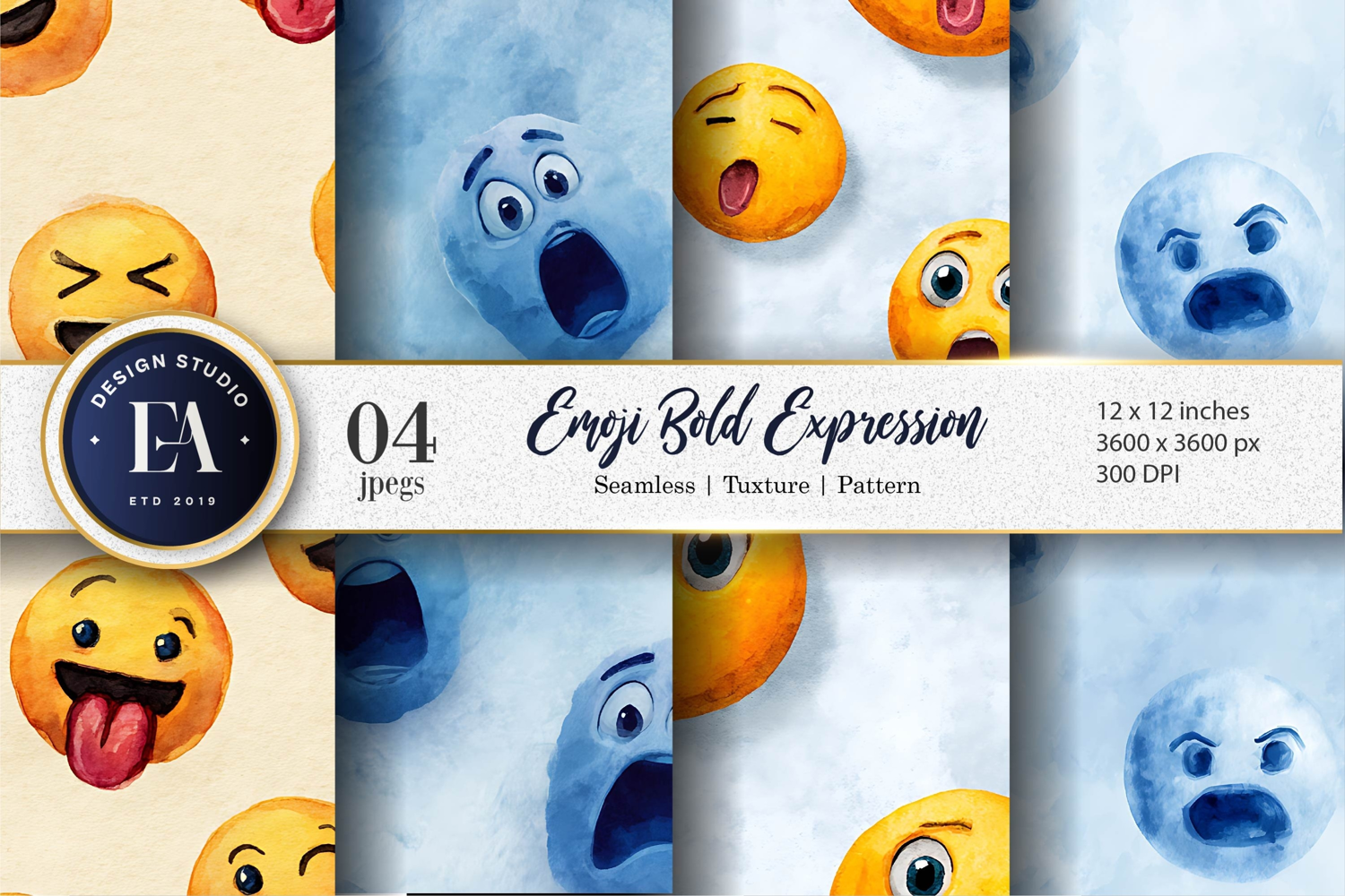 Watercolor Clown Faces Seamless Pattern Digital Paper product image 1