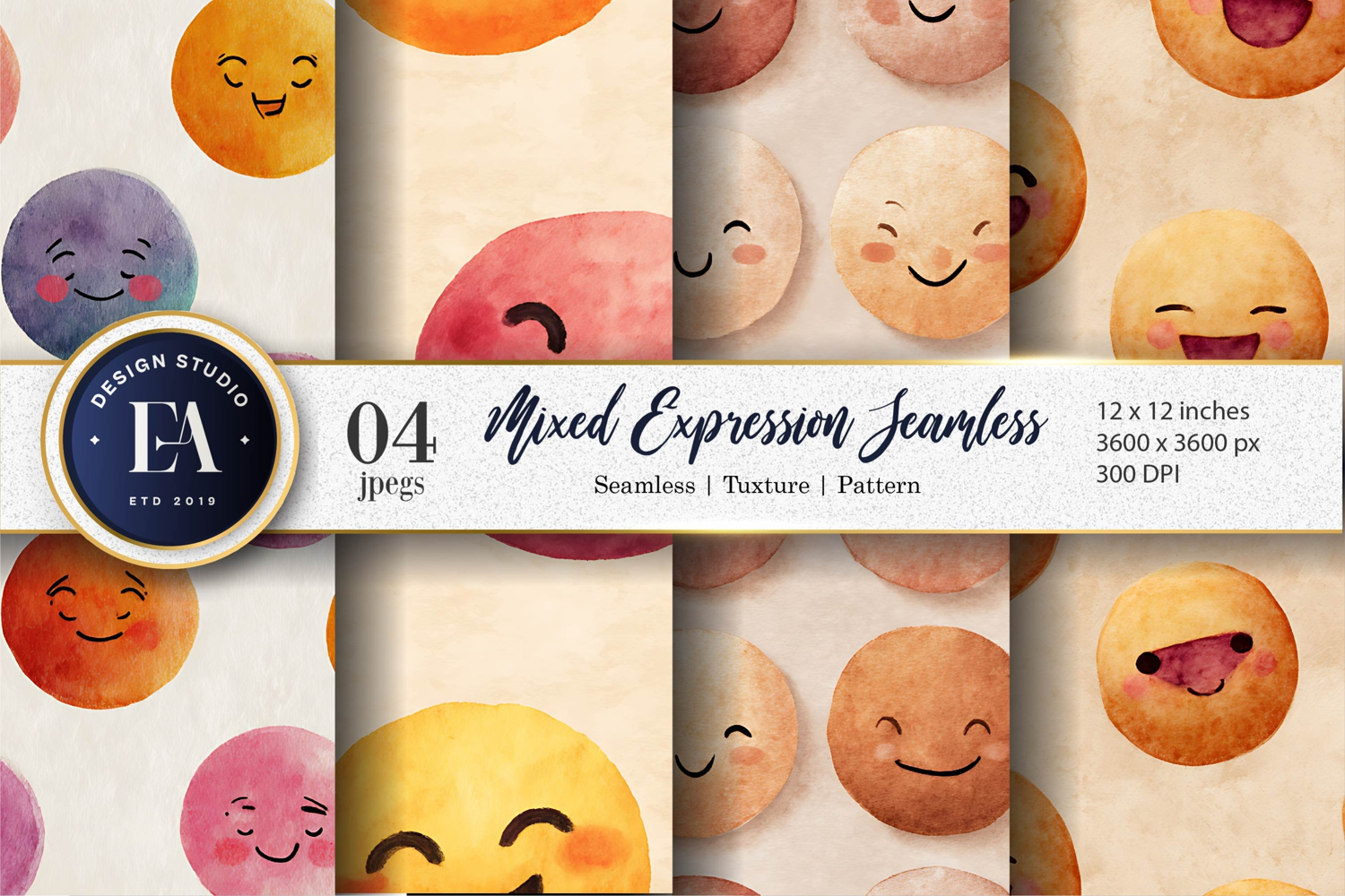Emoji Face Bold Expression Watercolor Seamless Digital Paper product image 1
