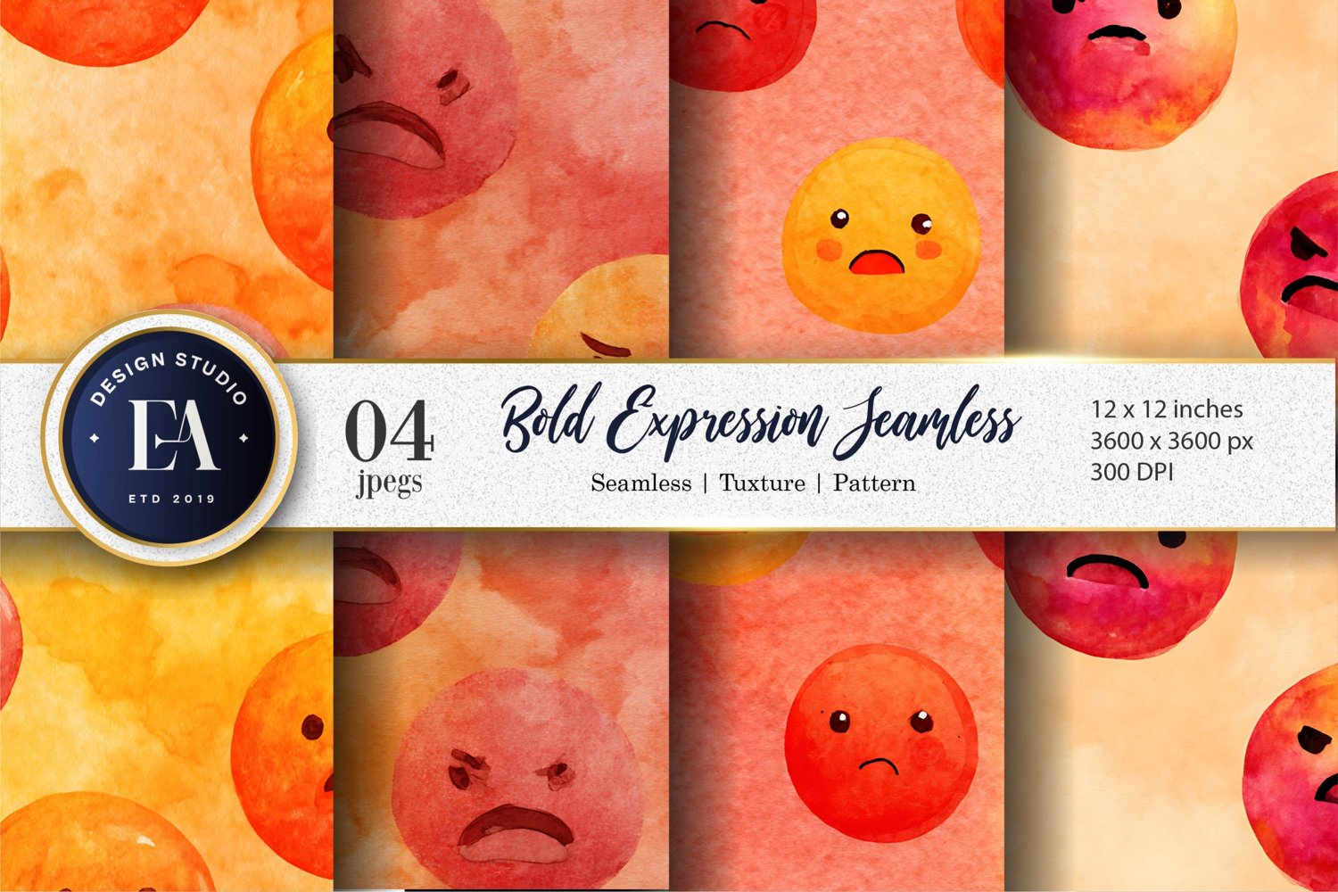 Bold Expression Watercolor Emoji Face Digital Paper product image 1