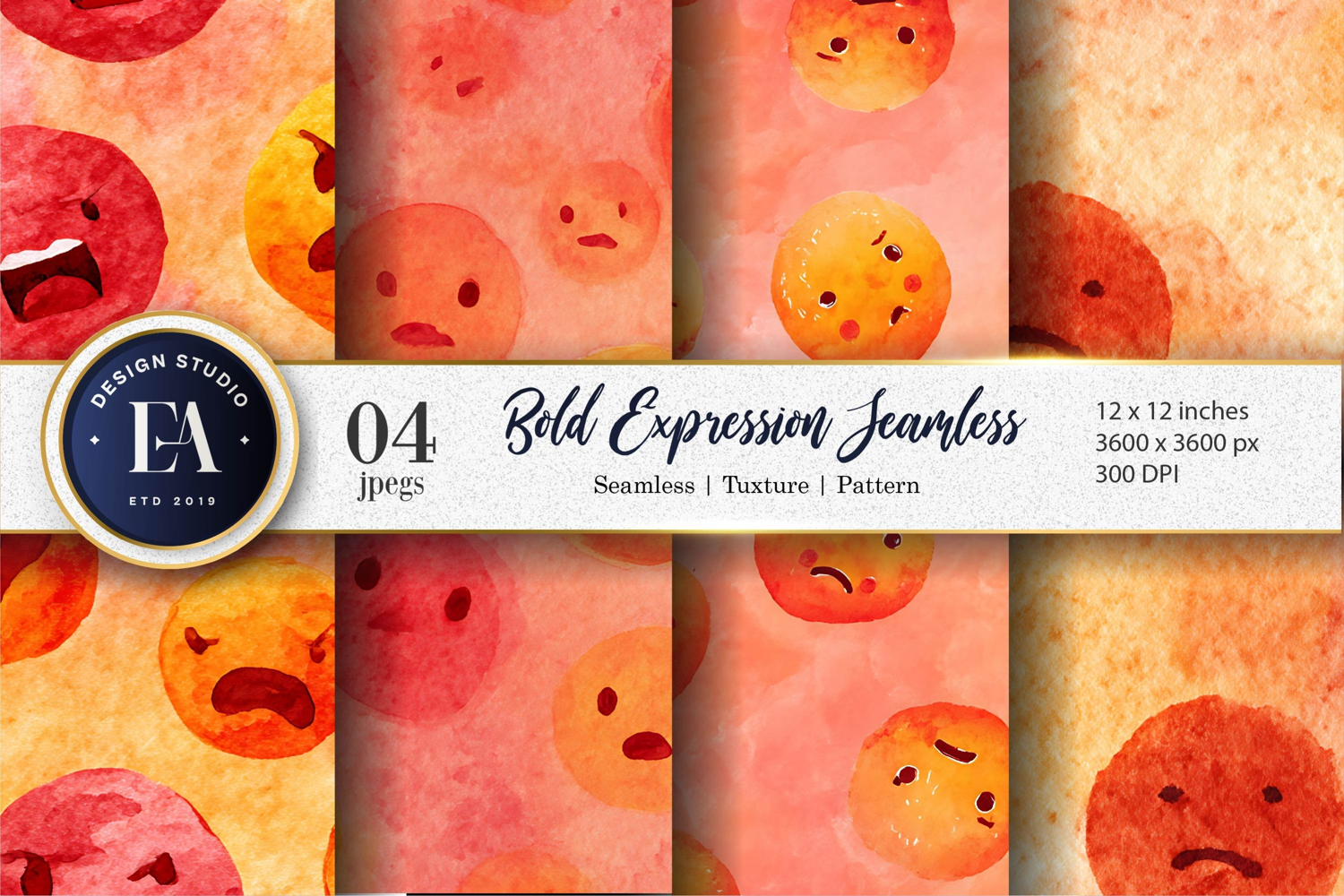 Watercolor Bold Emoji Face Expression Digital Paper product image 1