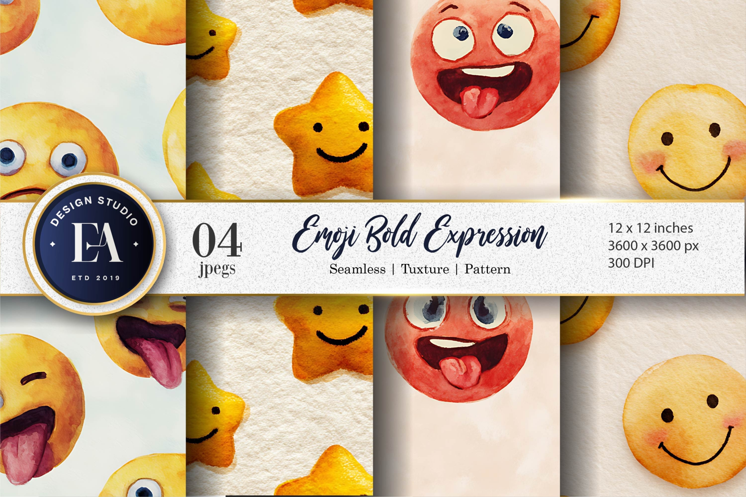 Seamless Watercolor Clown Faces Pattern Digital Paper product image 1