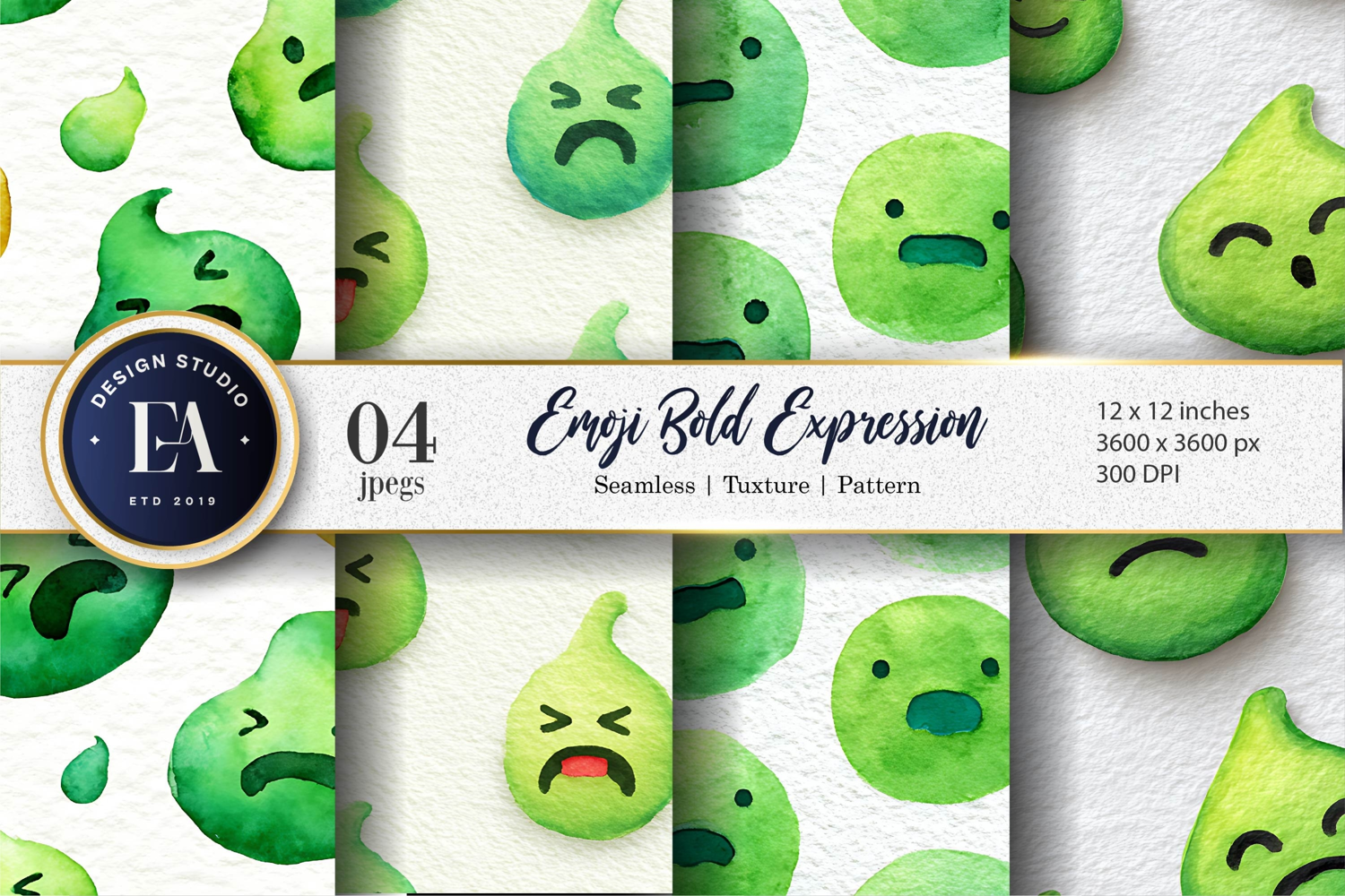 Bold Expression Emoji Face Watercolor Seamless Digital Paper product image 1