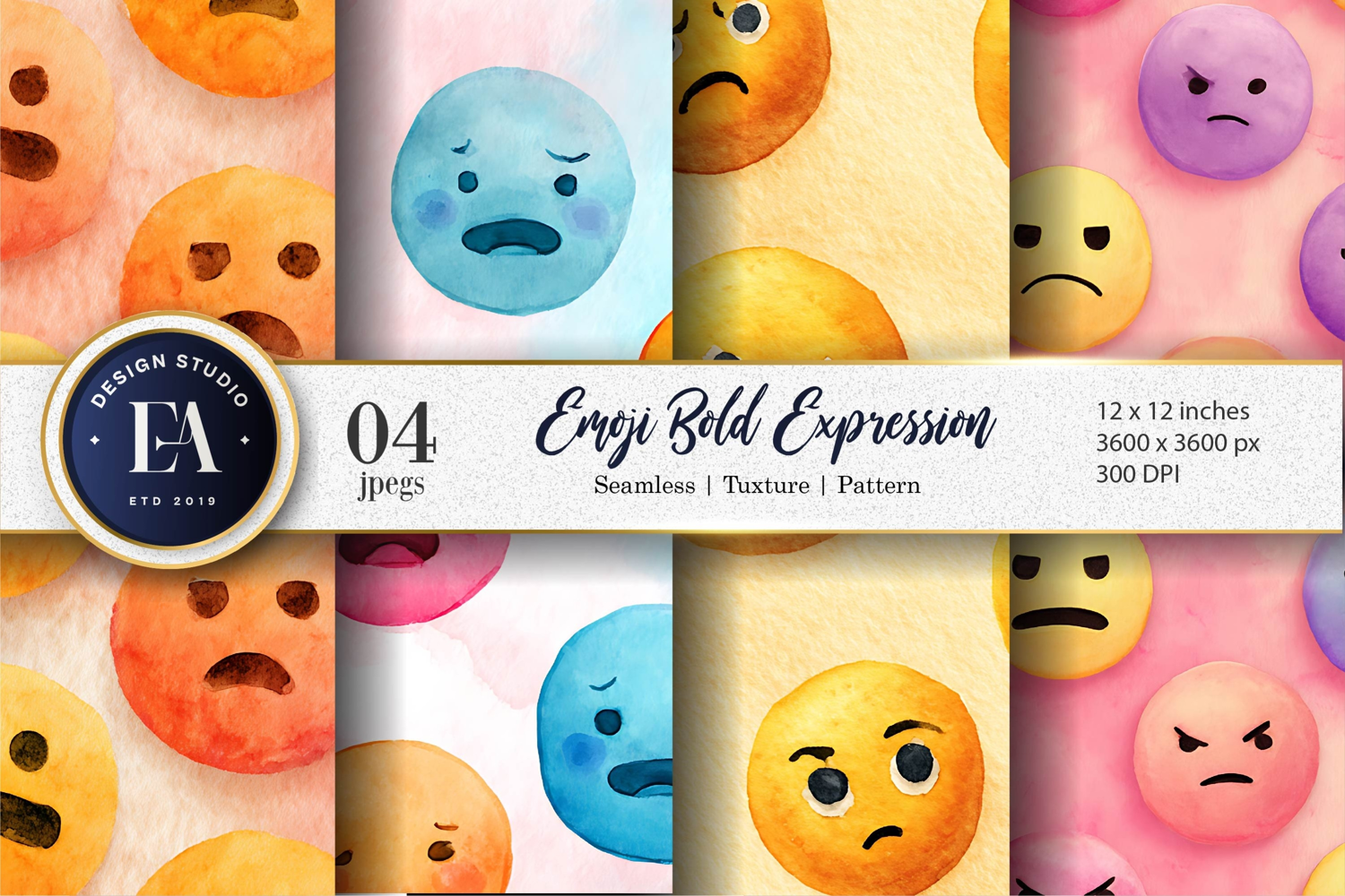 Emoji Expression Bold Watercolor Face Digital Paper product image 1