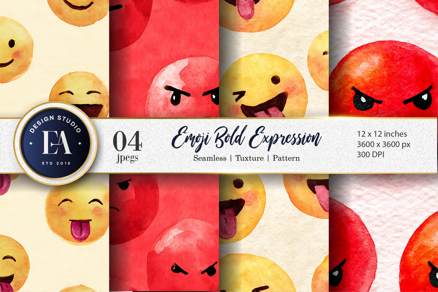 Watercolor Seamless Clown Faces Pattern Digital Paper product image 1