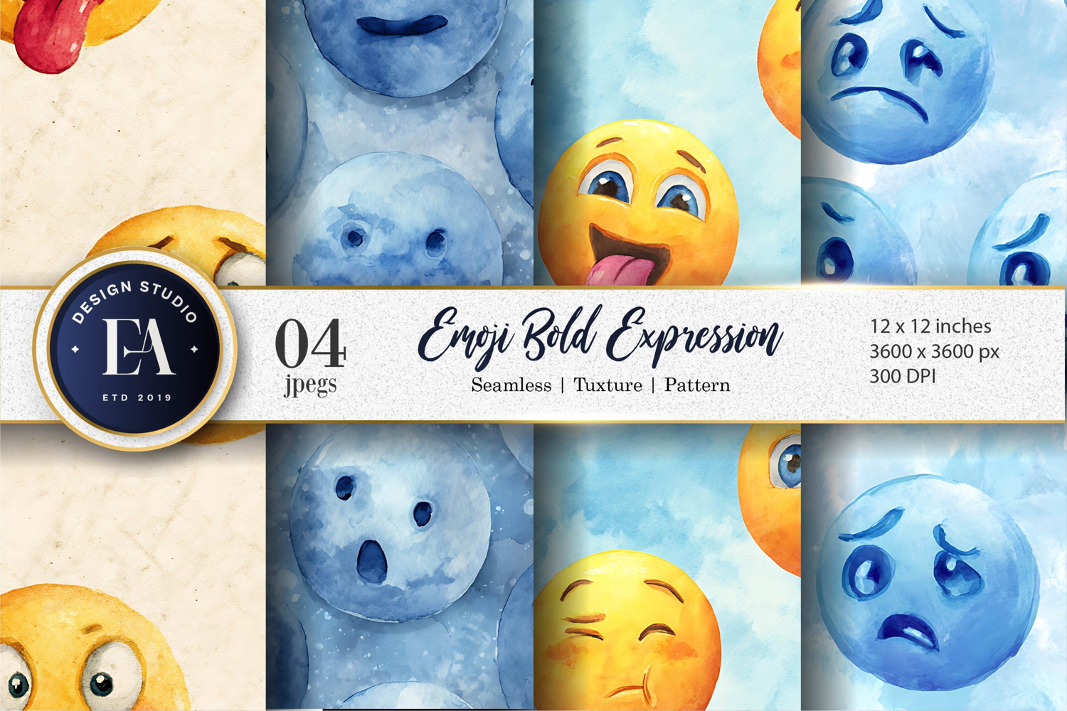 Seamless Watercolor Clown Faces Pattern Digital Paper product image 1