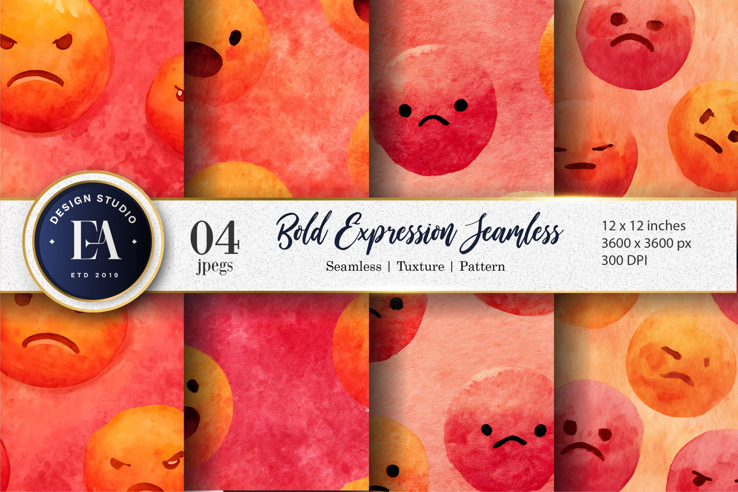 Watercolor Emoji Face Expression Seamless Digital Paper product image 1