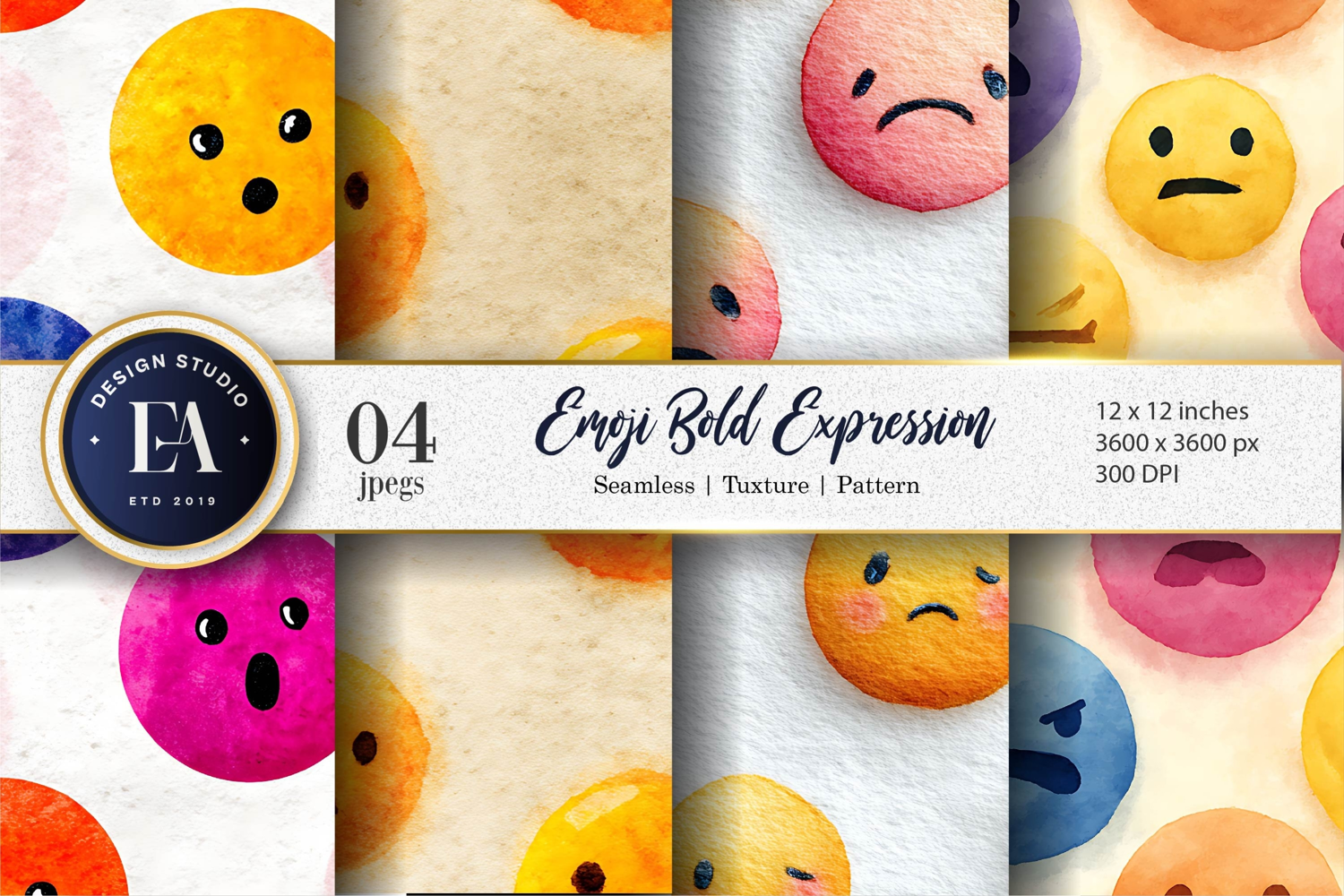 Expression Emoji Face Bold Watercolor Digital Paper product image 1