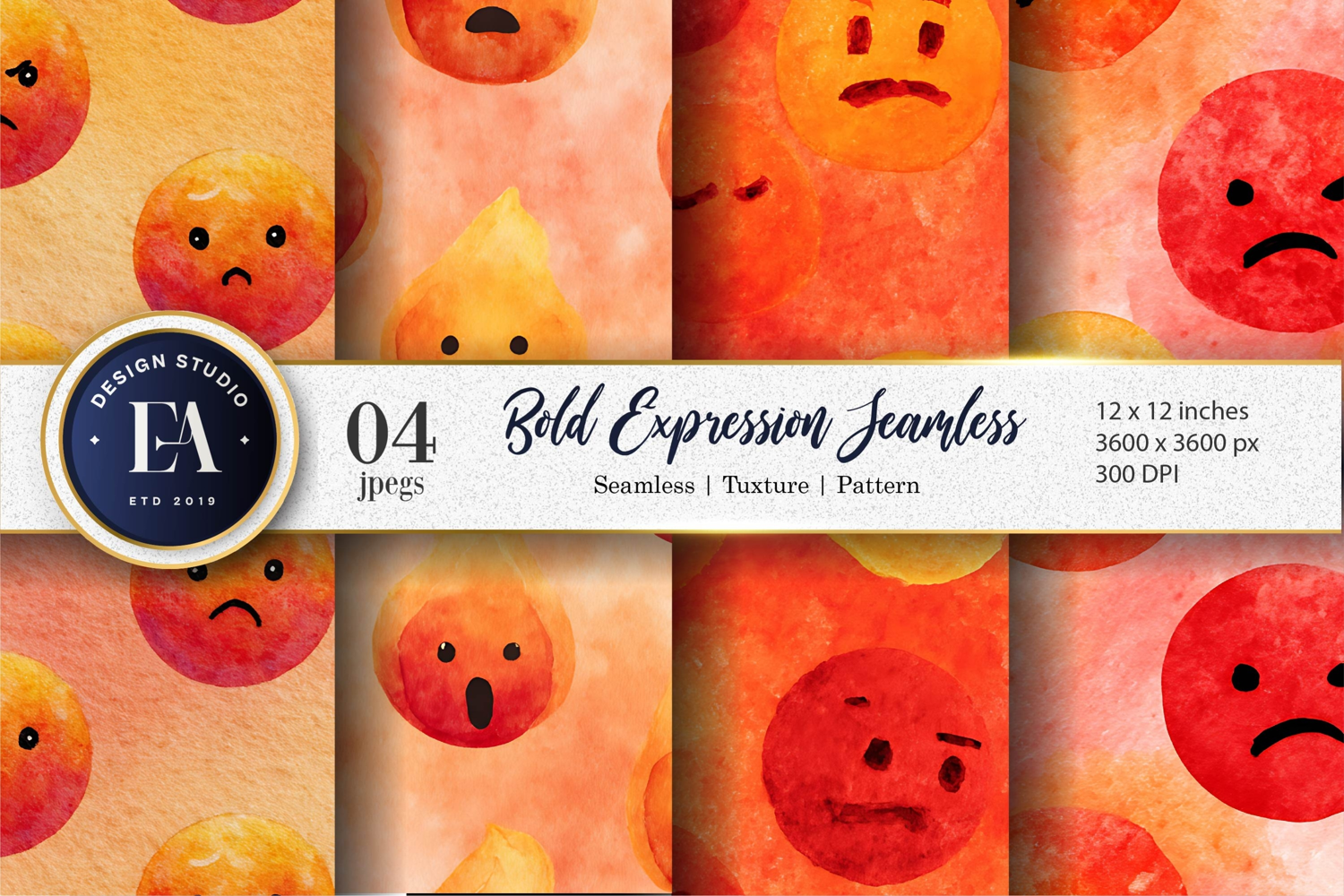 Emoji Face Watercolor Bold Expression Digital Paper product image 1