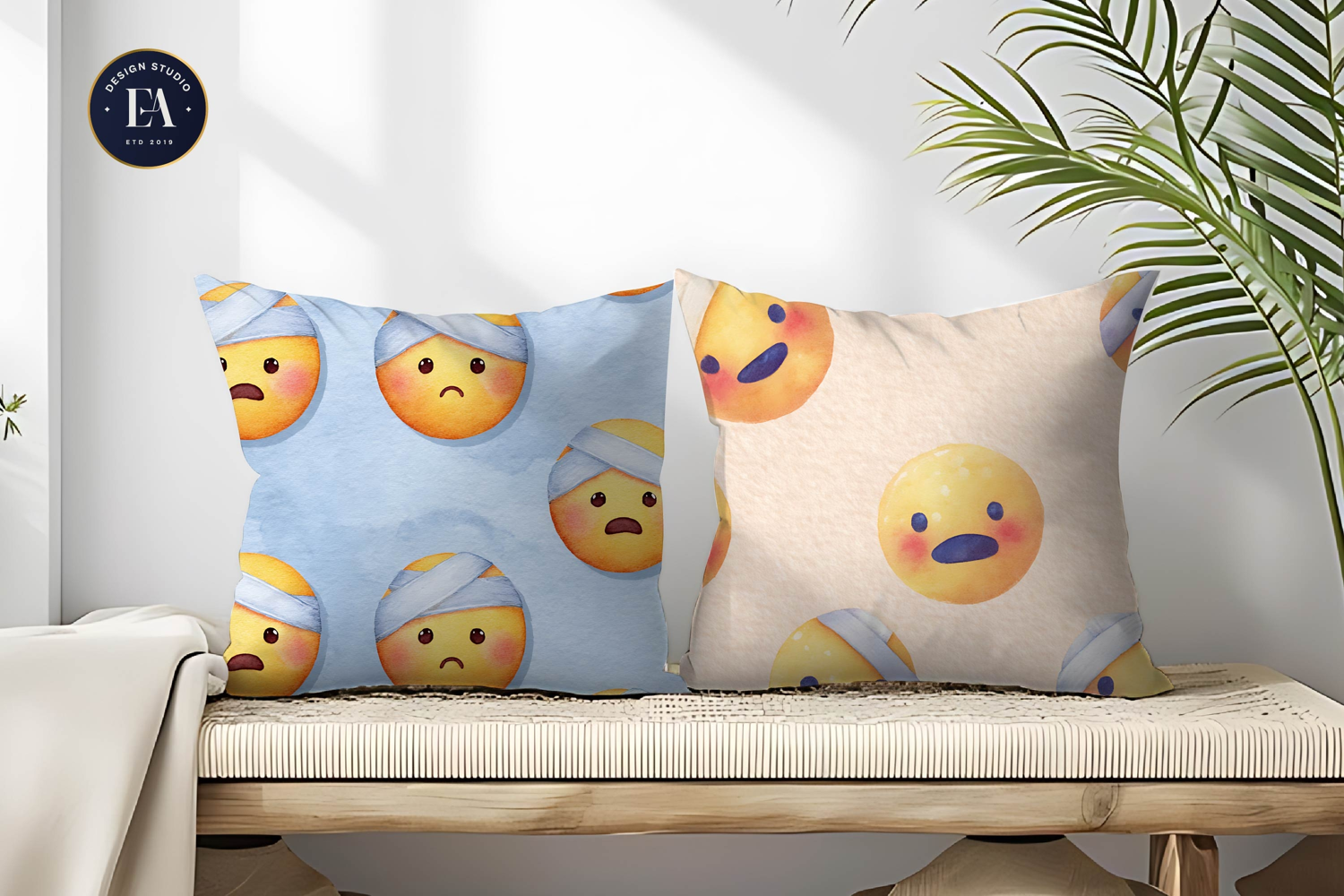 Watercolor Emoji Face Bandage Seamless Digital Paper product image 1