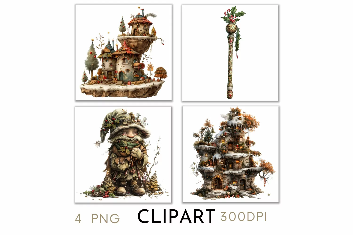 Enchanted Christmas Illustrations Watercolor Clipart PNG