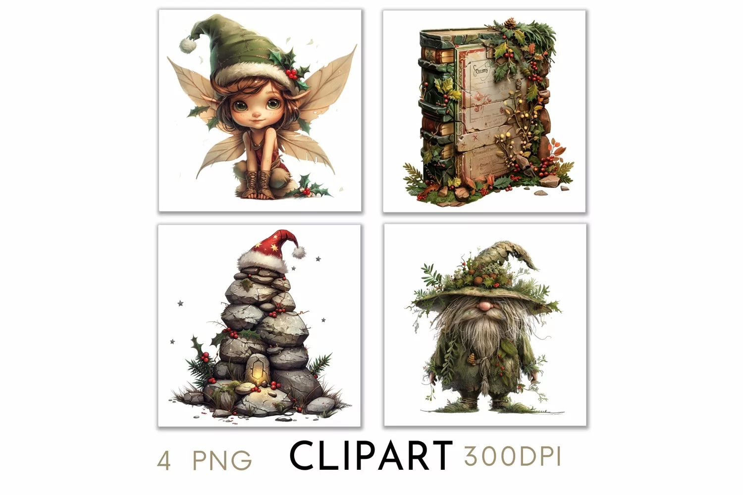 Enchanted Christmas Illustrations Watercolor Clipart PNG