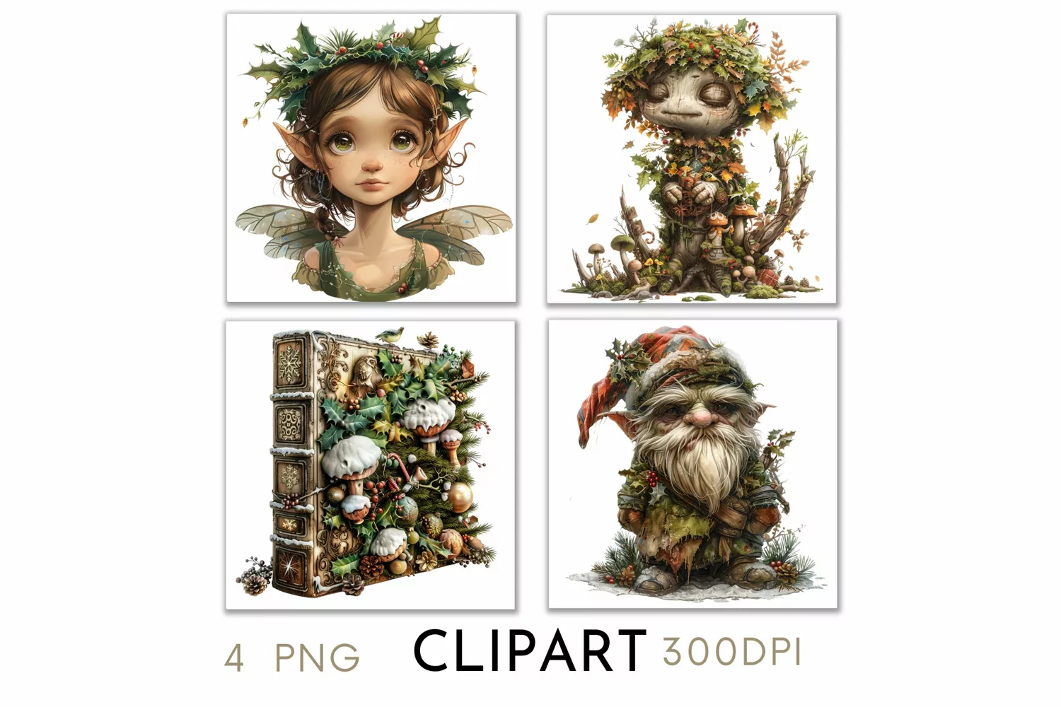 Enchanted Christmas Illustrations Watercolor Clipart PNG