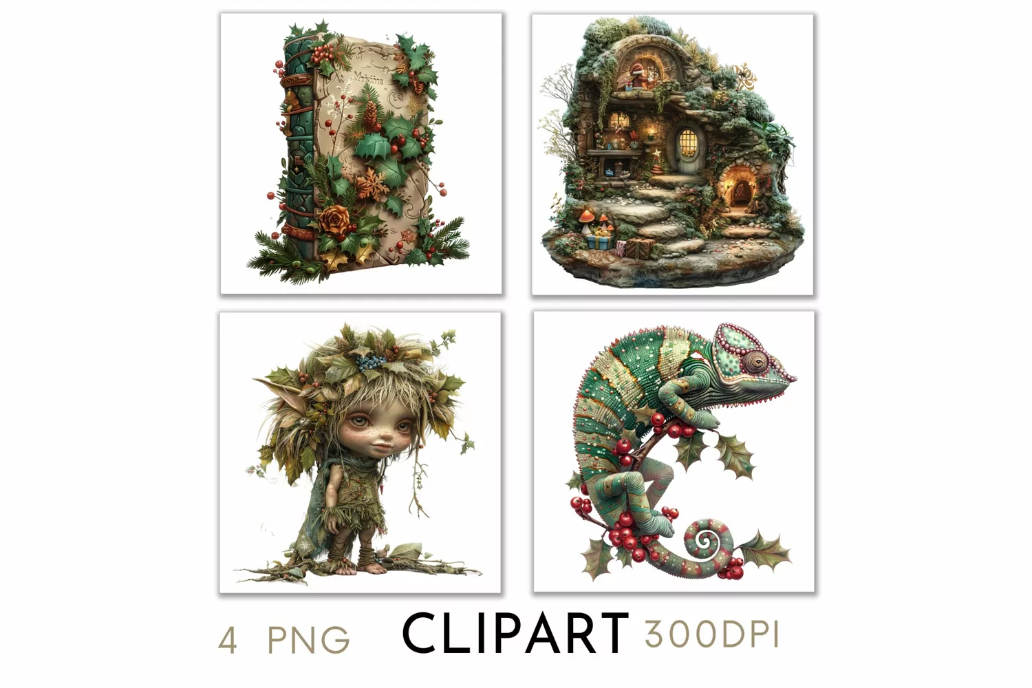 Enchanted Christmas Illustrations Watercolor Clipart PNG