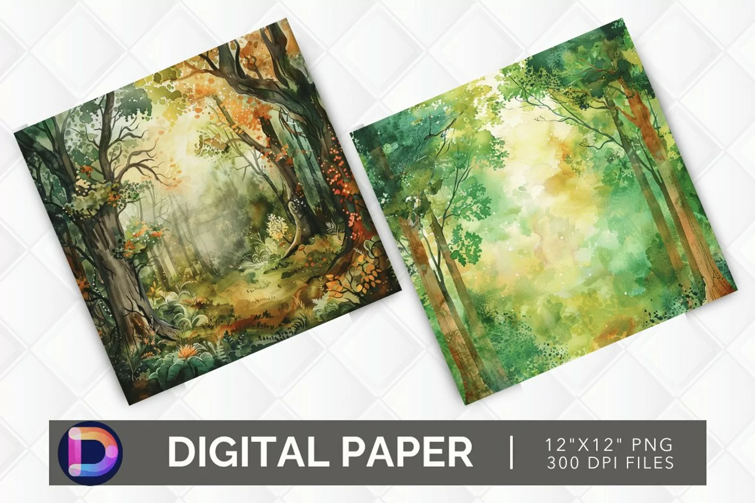 Enchanted Forest Watercolor Digital Paper product image 1