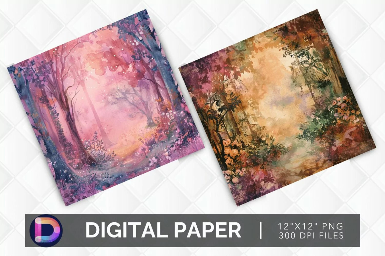 Enchanted Forest Watercolor Digital Paper product image 1