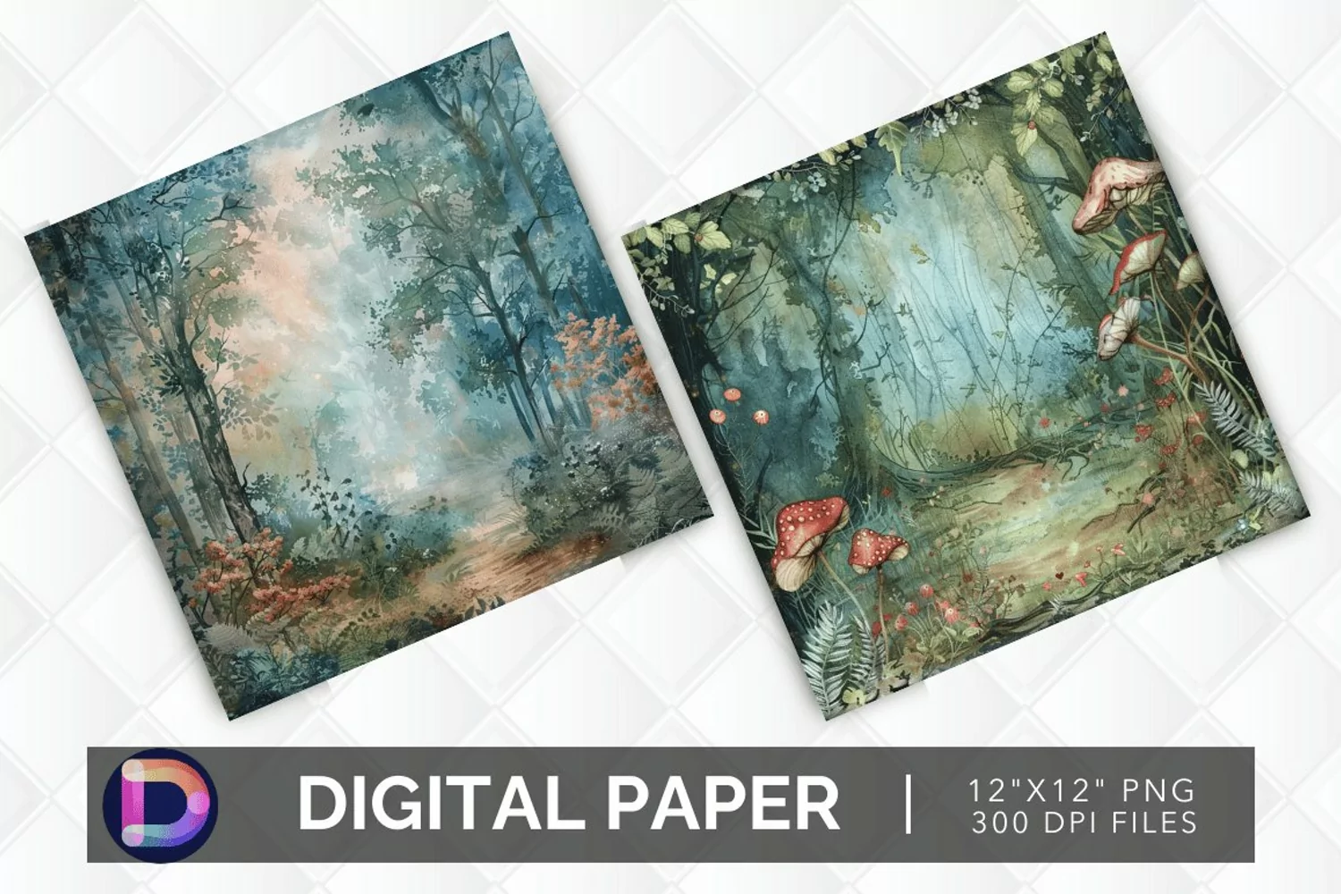 Enchanted Forest Watercolor Digital Paper product image 1