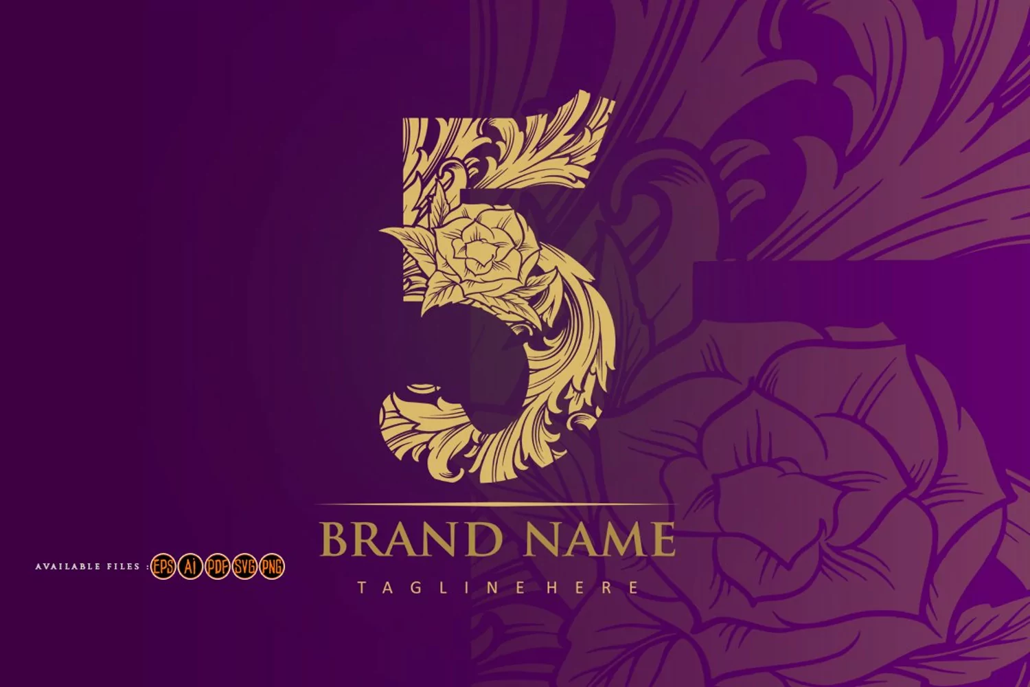 Engraved monogram number 5 with vintage floral design product image 1