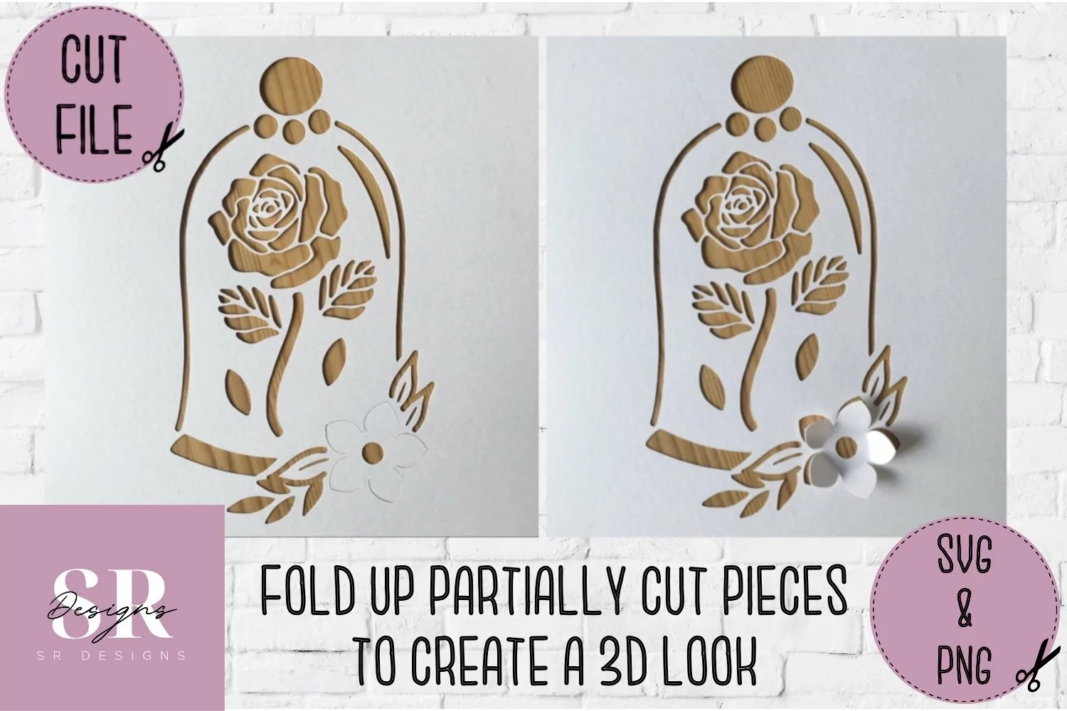 3d Rose in glass dome| Paper cutting| rose svg product image 1