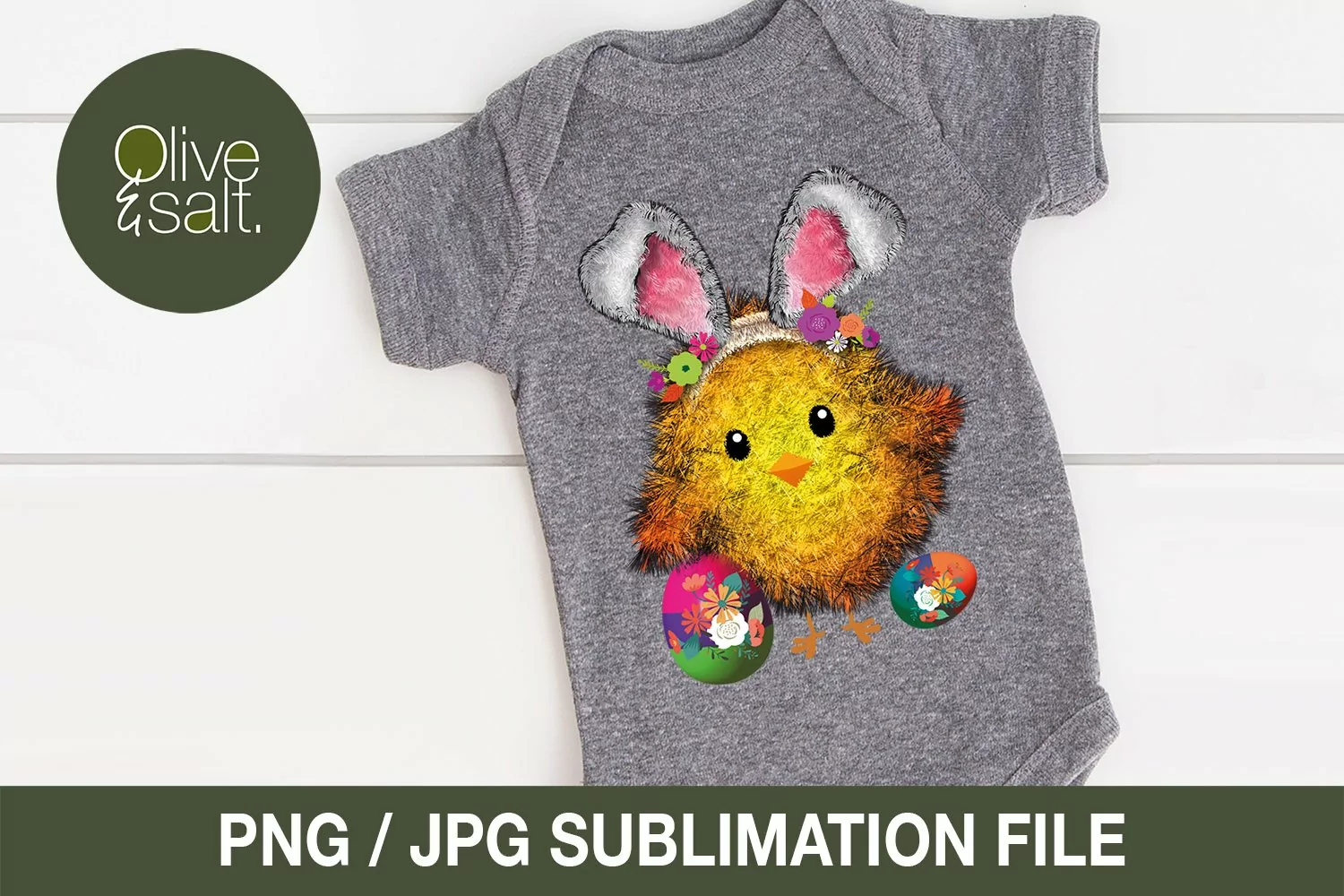 Easter Chick with Bunny Ears Sublimation PNG product image 1